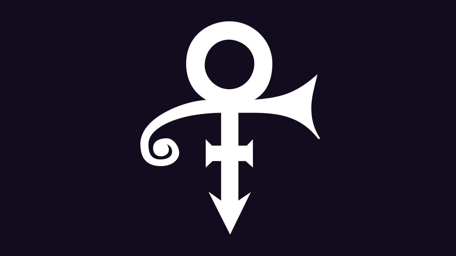 Prince Symbol 桌布 壁紙 — 在深紫色背景上，一個類似帶有螺旋和角的錨的銳利白色符號。