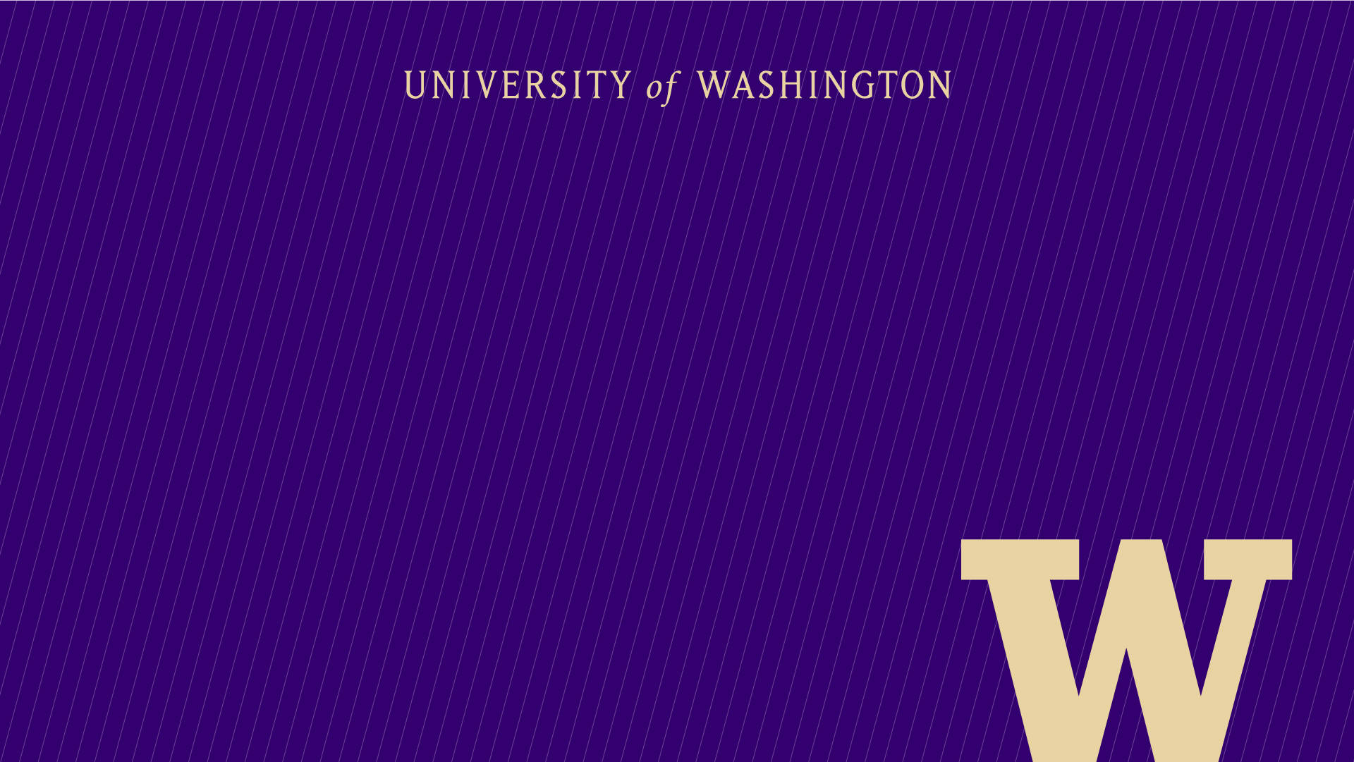 標誌 桌布 壁紙 — 在深紫色背景上，帶有對角線的粗體金色 'W' 和 'UNIVERSITY of WASHINGTON' 文字。