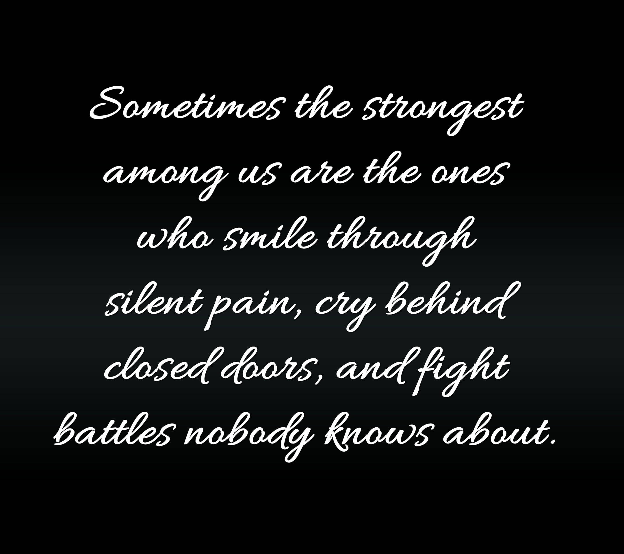 Pain Quotes 桌布 壁紙 — 在深色漸層背景上的白色草書文字，傳達了一個關於內在力量和隱藏掙扎的深刻訊息。