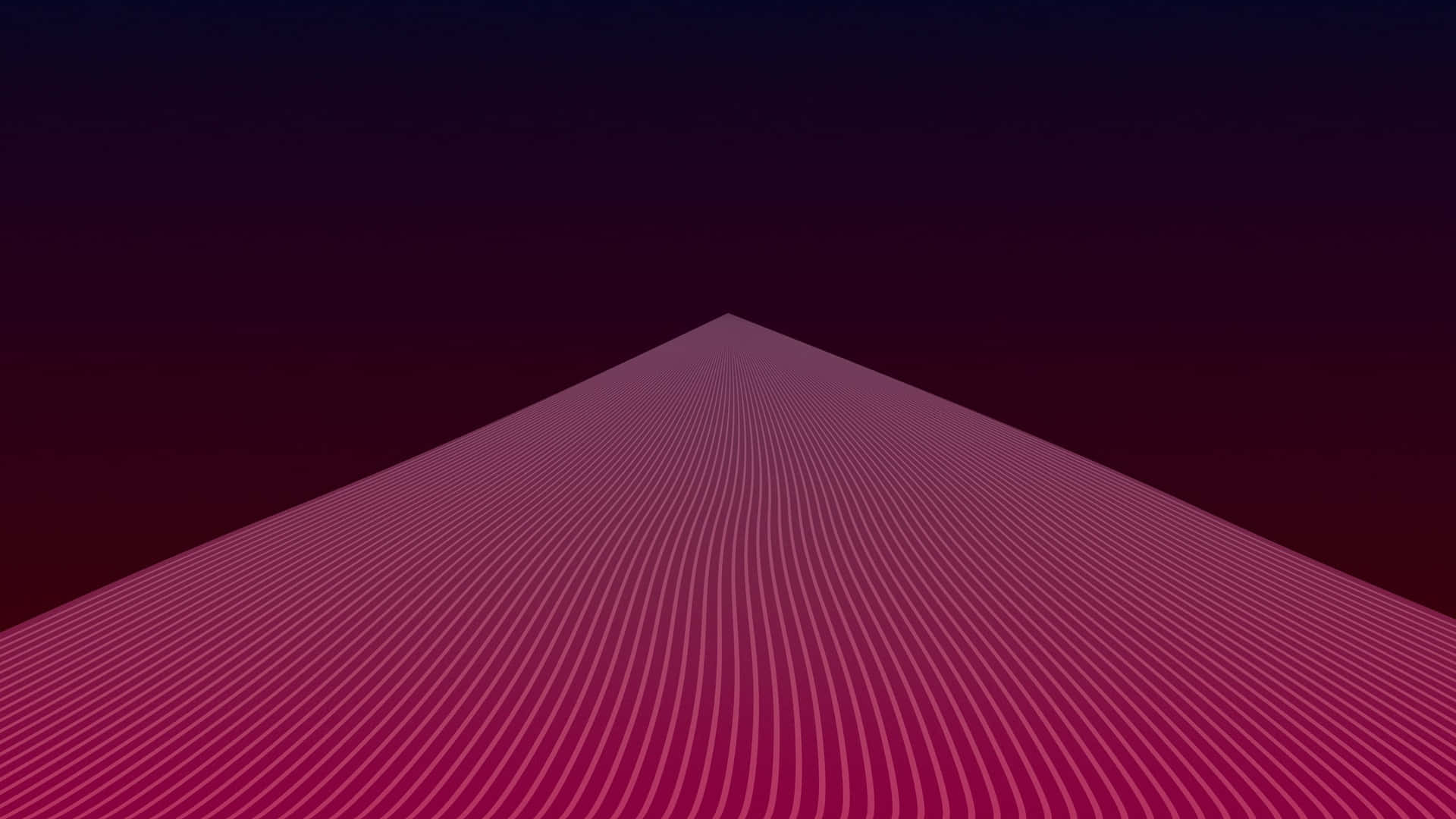 Minimalist Abstract 桌布 壁紙 — 在深色漸變天空下，波紋粉紅色線條匯聚於一點的數位抽象風景。
