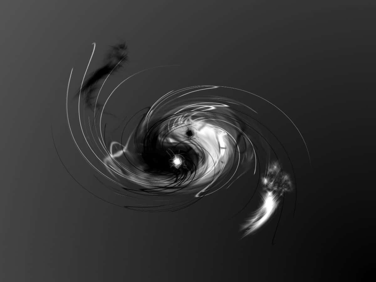 Yin Yang Fish 桌布 壁紙 — 在深色漸變背景上，一個單色抽象的光影漩渦向明亮的中心螺旋內旋。