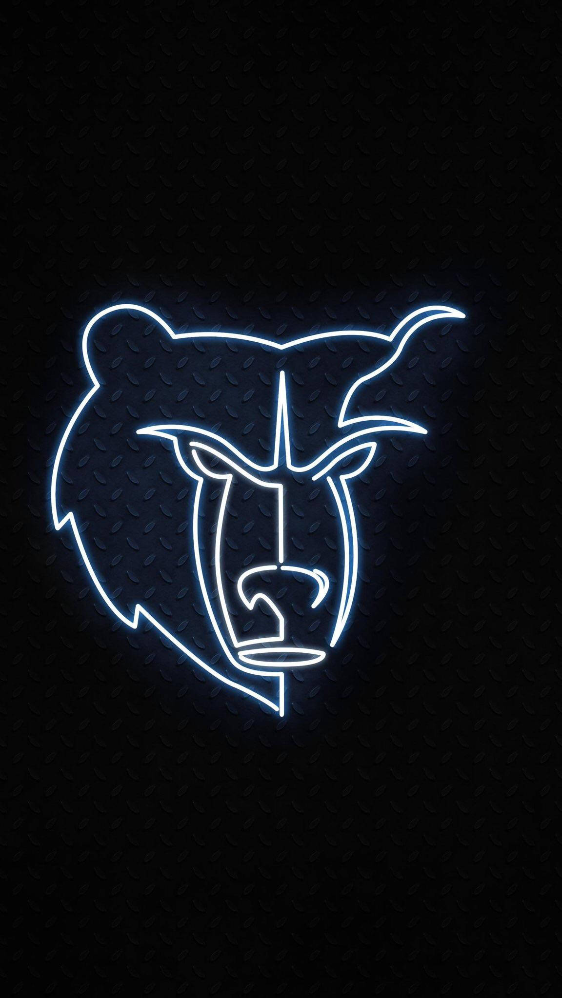 Grizzlies 桌布 壁紙 — 在深色紋理背景上，一個發光藍色霓虹燈熊頭標誌的輪廓。