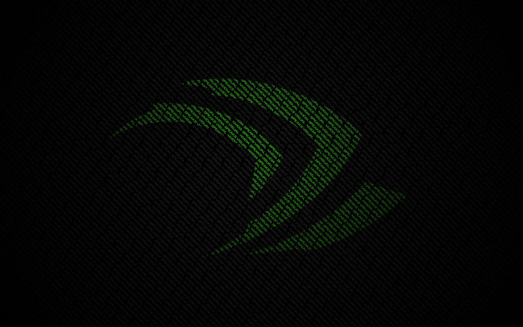nvidia 桌布 壁紙 — 在深色紋理背景上，由像素化文字組成的發光綠色NVIDIA標誌。