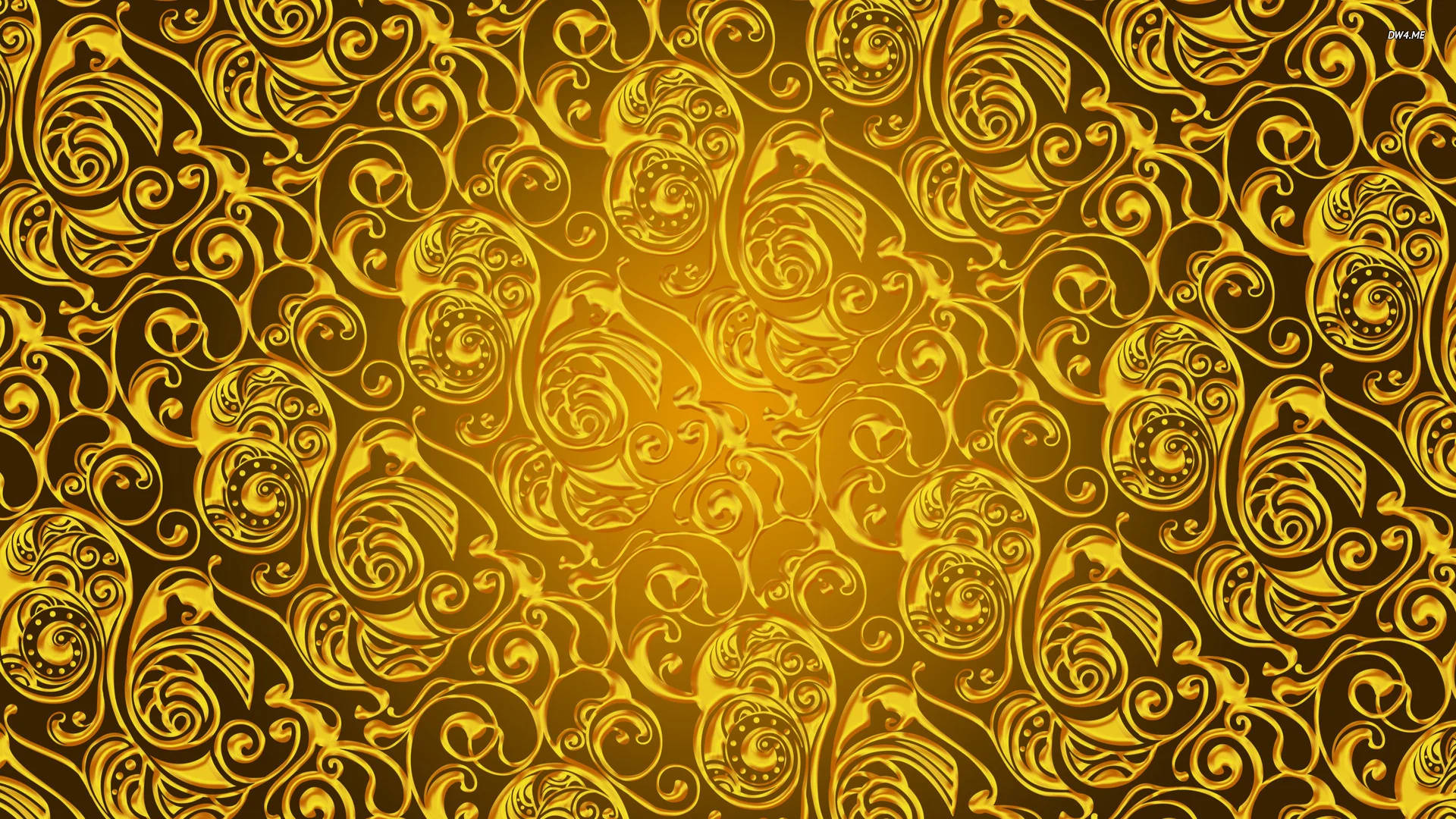Foil 桌布 壁紙 — 在深色背景上，帶有漩渦狀佩斯利圖案和發光高光的閃亮金色裝飾圖案。