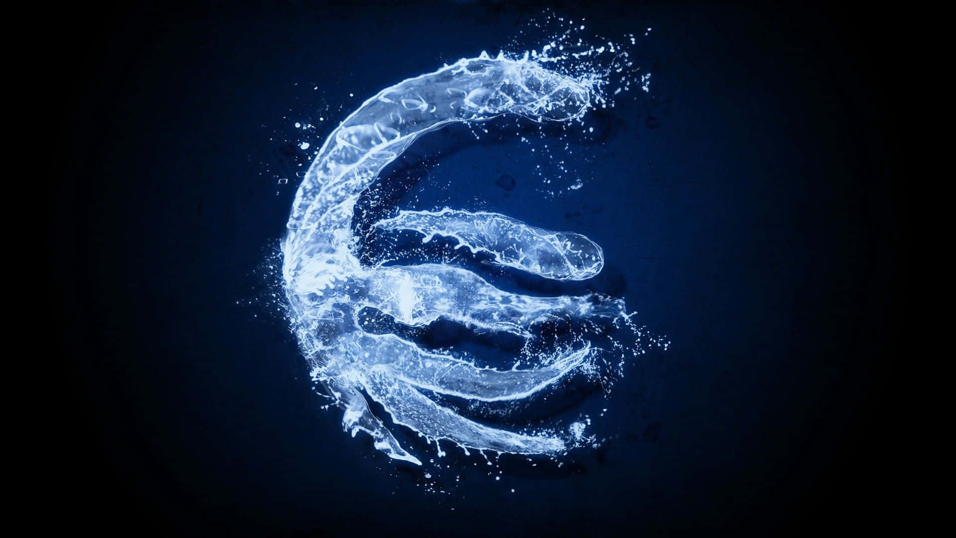 Water 桌布 壁紙 — 在深色背景上，由動態飛濺的水形成的發光藍色歐元符號。