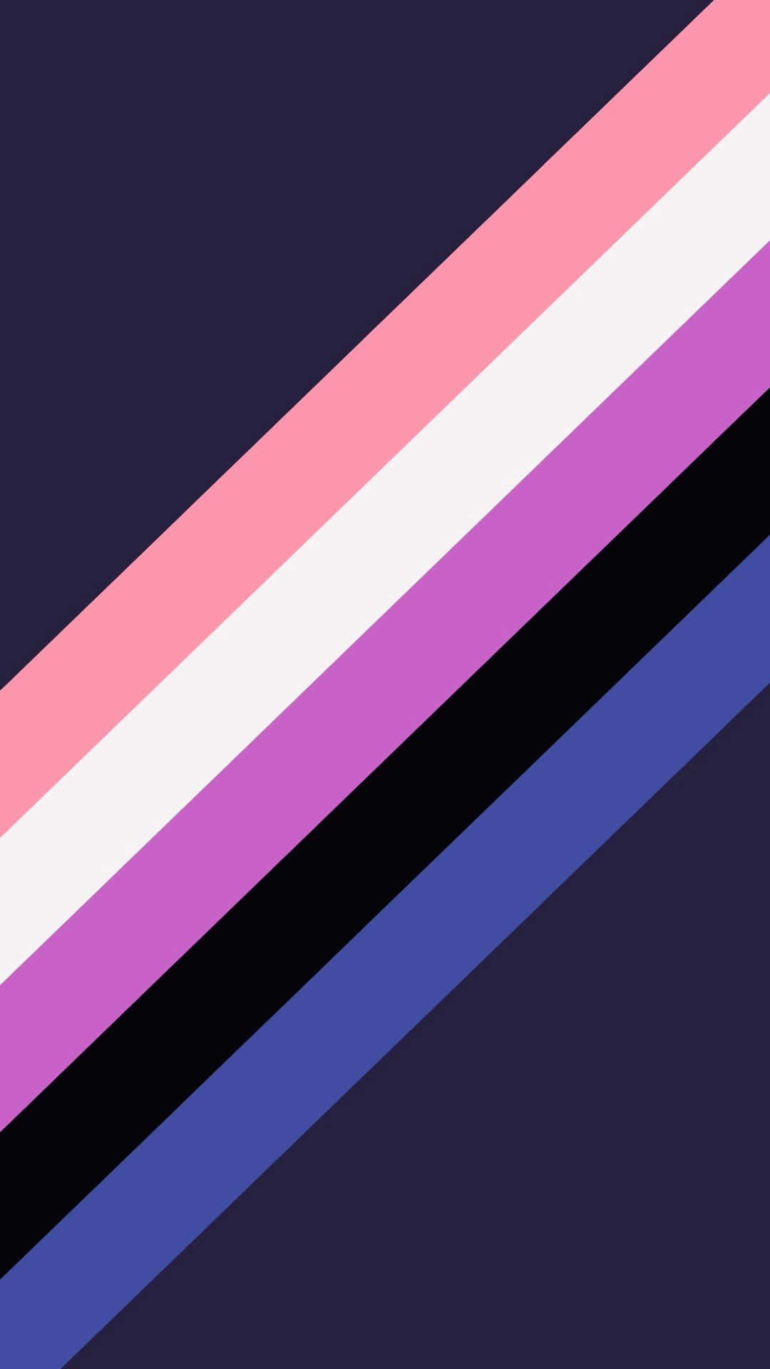 Lgbt Phone 桌布 壁紙 — 在深色背景上，粉紅、白、紫、黑和藍色的對角線條紋形成大膽的幾何圖案。