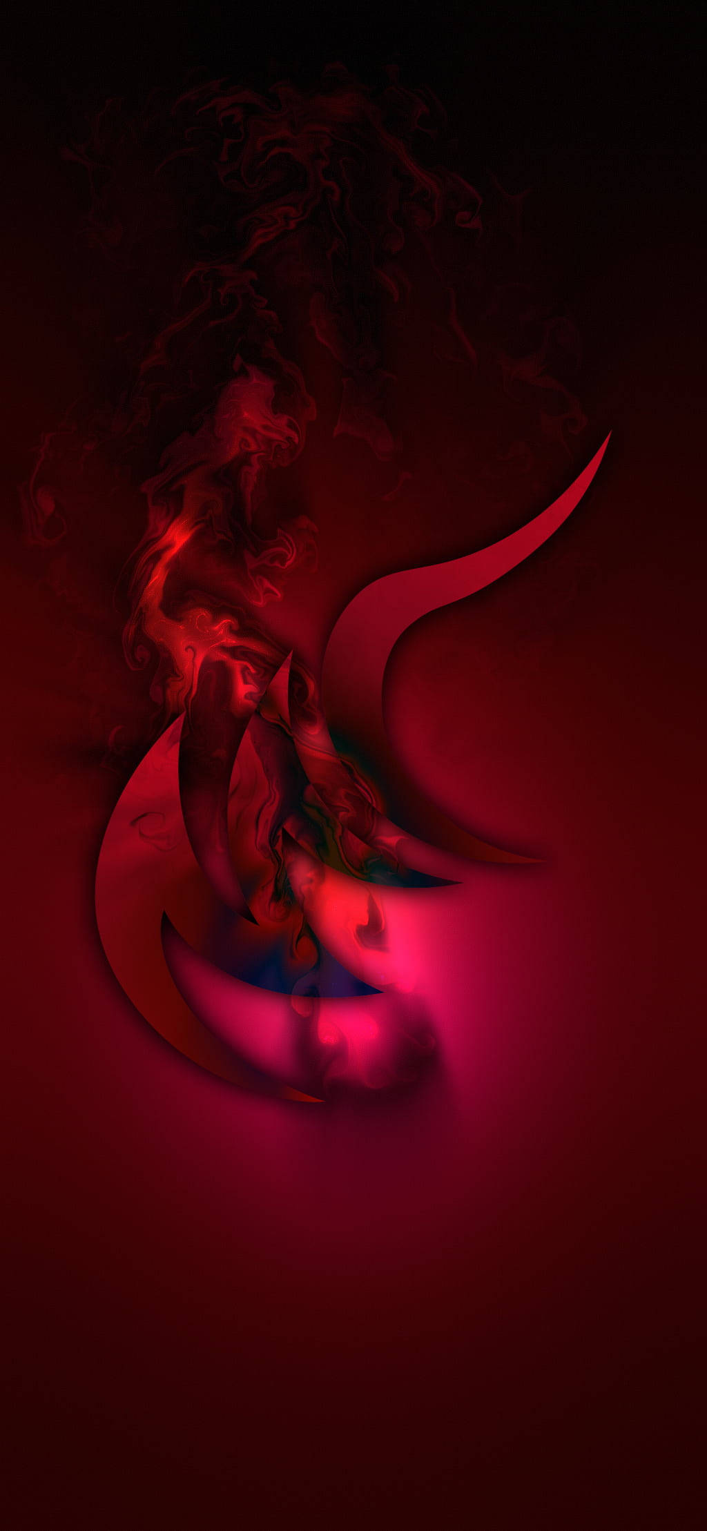 taurus 桌布 壁紙 — 在深色背景上，紅色和洋紅色的煙霧和光線形成旋轉的抽象形態。