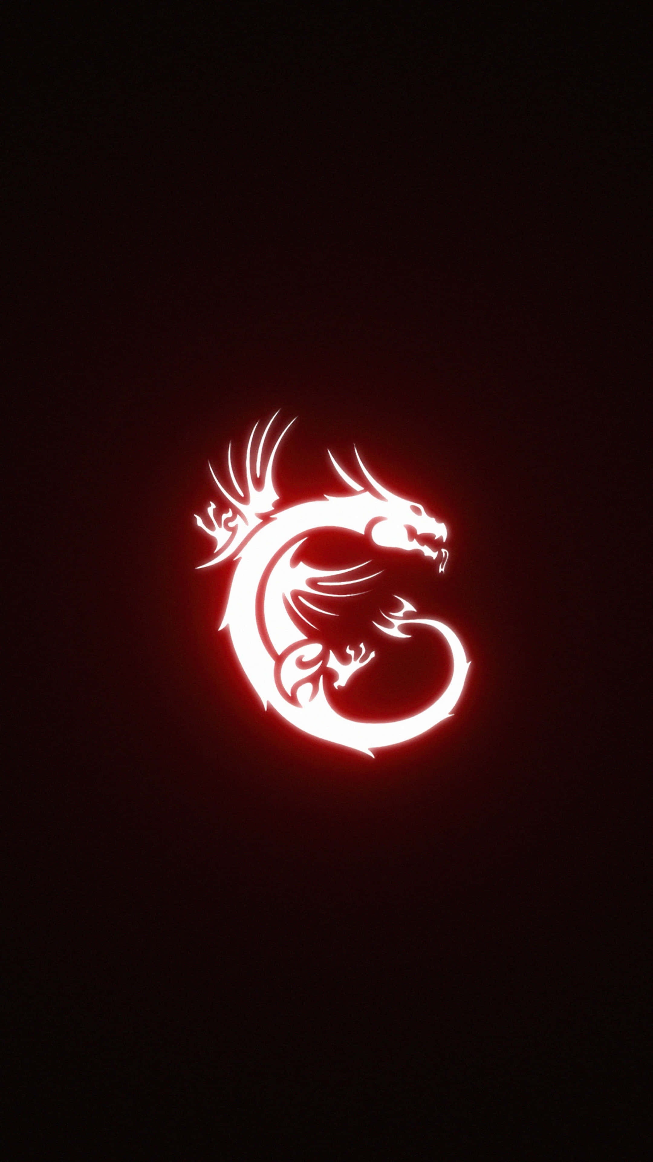 龍 桌布 壁紙 — 在深色背景上以白色輪廓勾勒的發光紅色龍標誌。