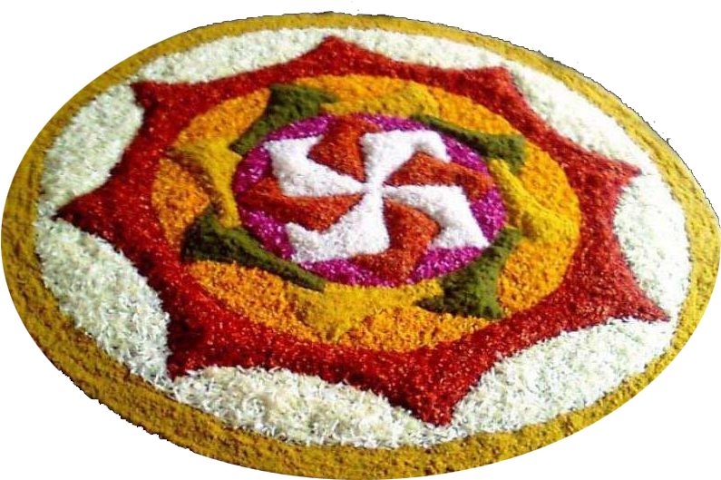 Rangoli 桌布 壁紙 — 在深色背景上用色彩繽紛的米粉圖案製成的充滿活力的圓形科拉姆設計。
