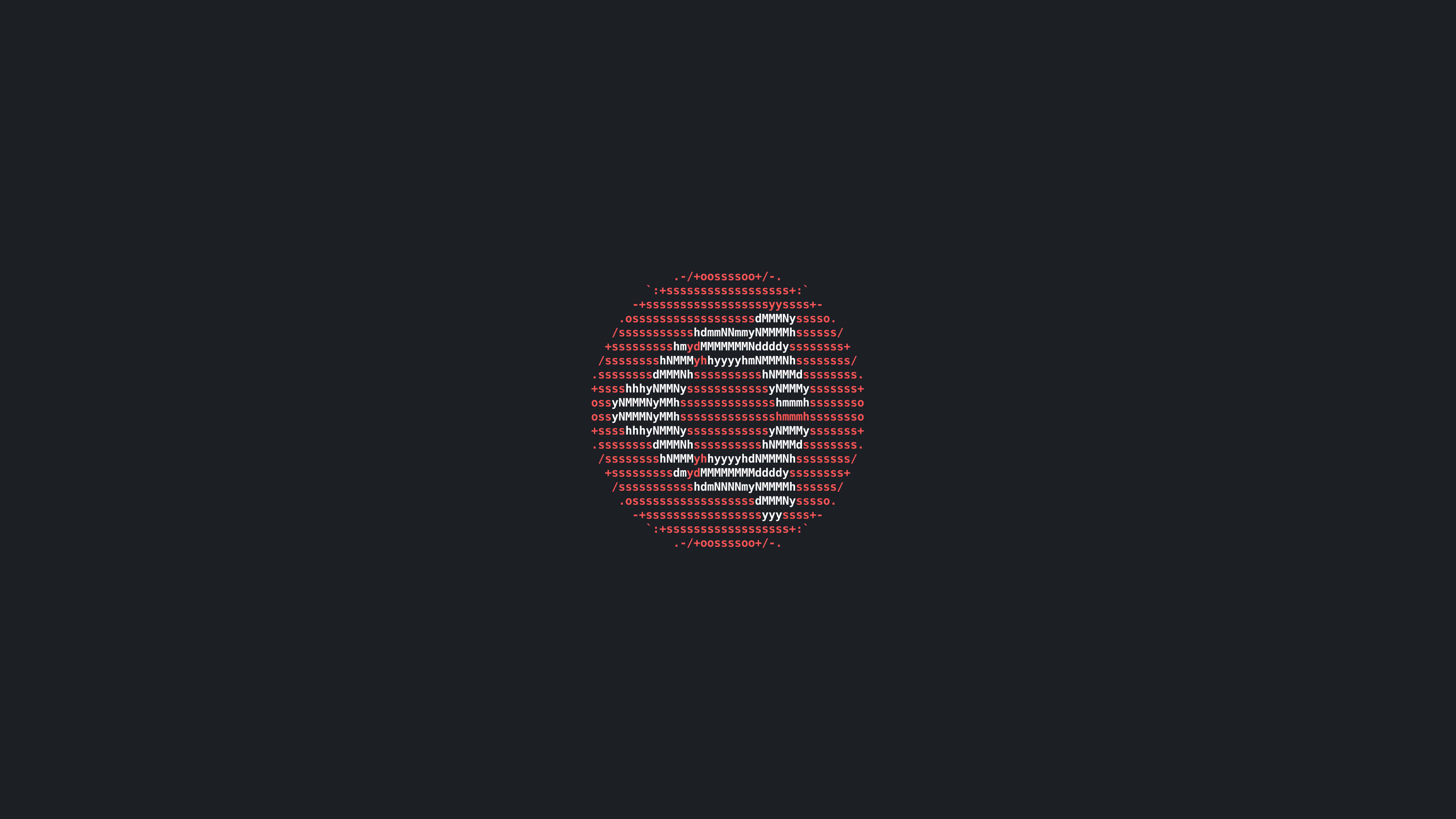 ubuntu 桌布 壁紙 — 在深色背景上由故障文字字元形成的發光紅色圓形圖案。