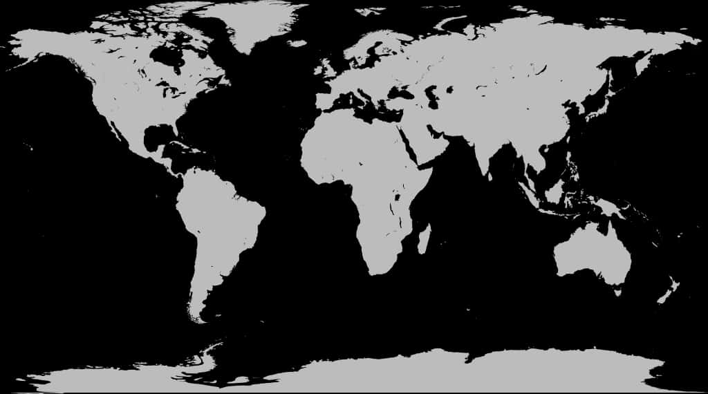 Map 桌布 壁紙 — 在深色背景上的極簡黑白世界地圖輪廓。