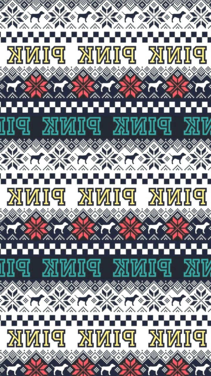 victoria 桌布 壁紙 — 在深色背景上重複出現雪花、狗和文字的圖案，顏色鮮明。