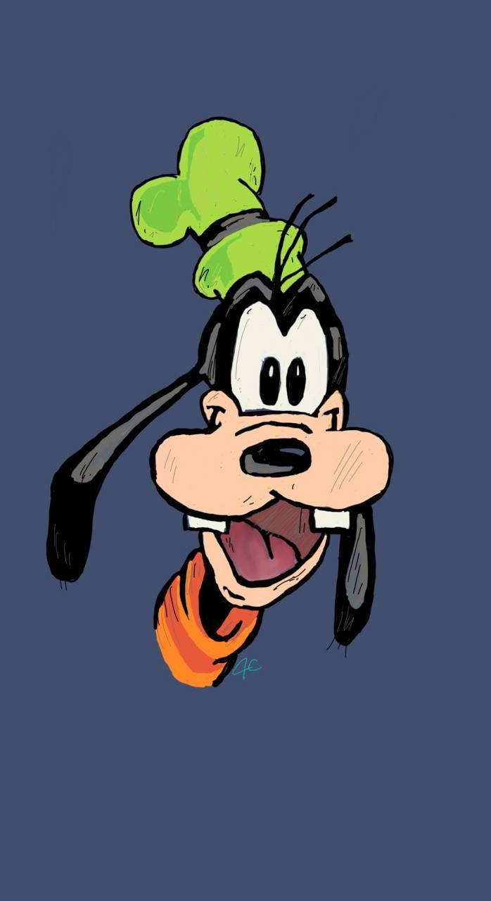 Goofy 桌布 壁紙 — 在深藍色背景上，一個傻乎乎的卡通角色，戴著綠色領結和橙色圍巾。