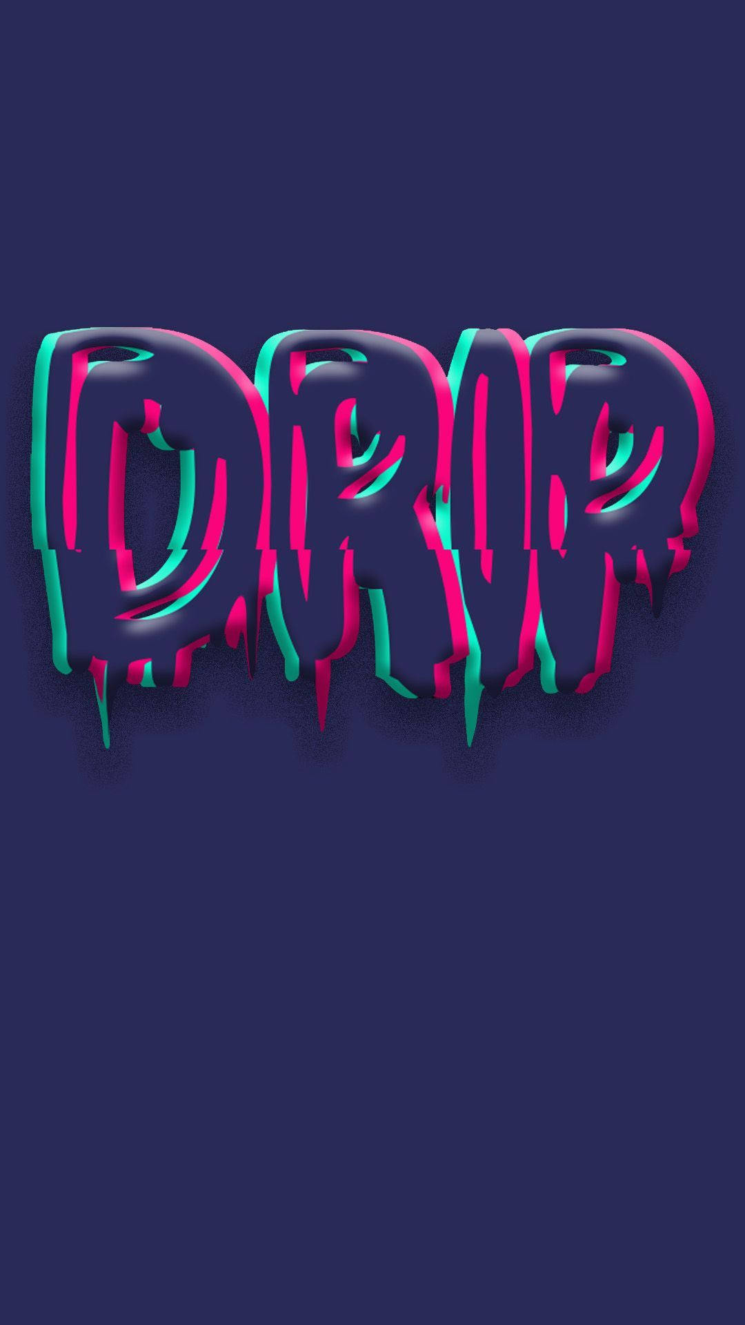 Black Drippy 桌布 壁紙 — 在深藍色背景上，以螢光粉紅和青綠光效拼寫DRIP drip的粗體3D字母。