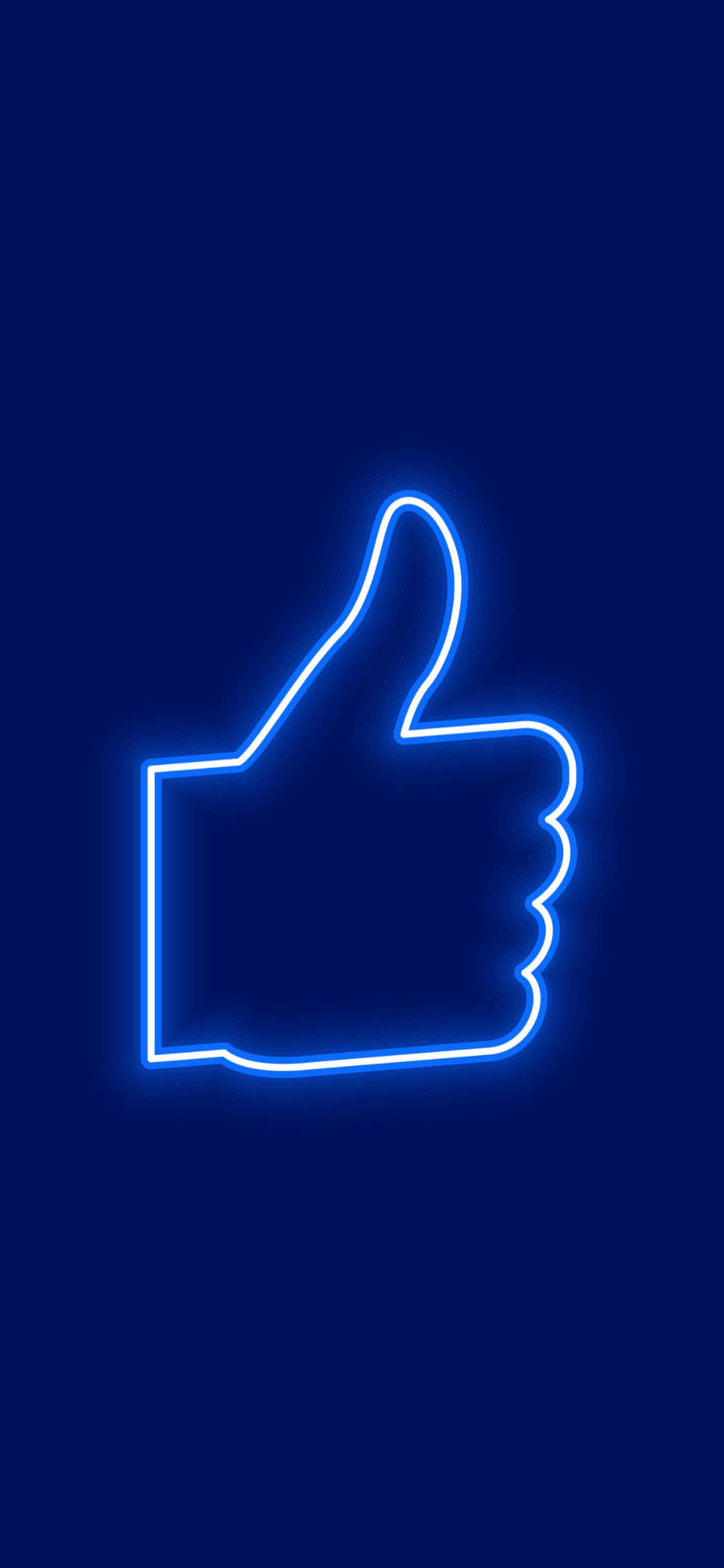 iPhone X Social 桌布 壁紙 — 在深藍色背景上，發光的藍色霓虹輪廓豎起大拇指的手勢。