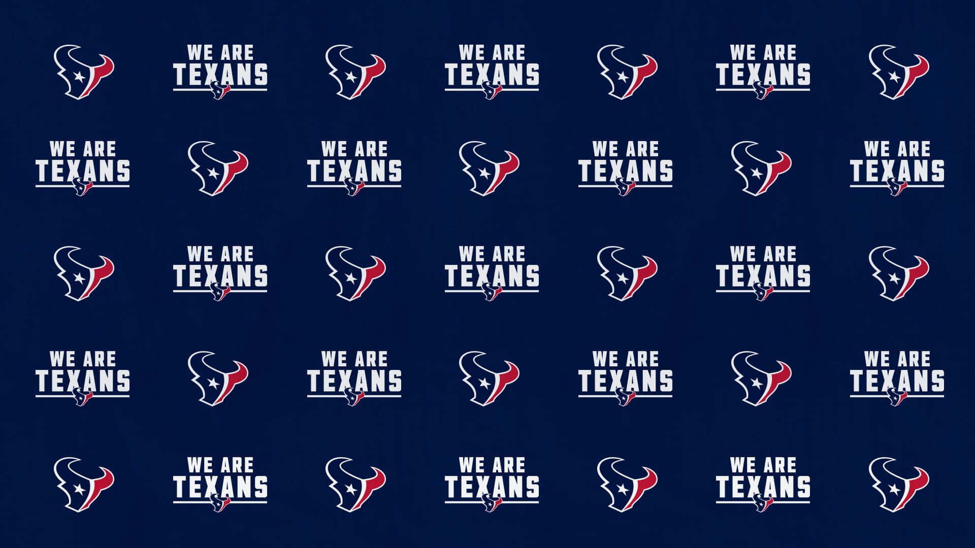 Houston Texans Logo 桌布 壁紙 — 在深藍色背景上以網格圖案重複的休士頓德州人隊標誌和口號。