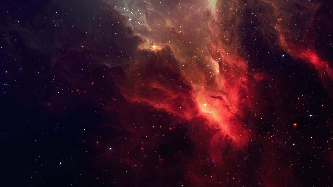 Galaxy Stars 桌布 壁紙 — 在深邃的太空星雲中，充滿活力的紅色和橙色宇宙雲在無數恆星間旋轉。