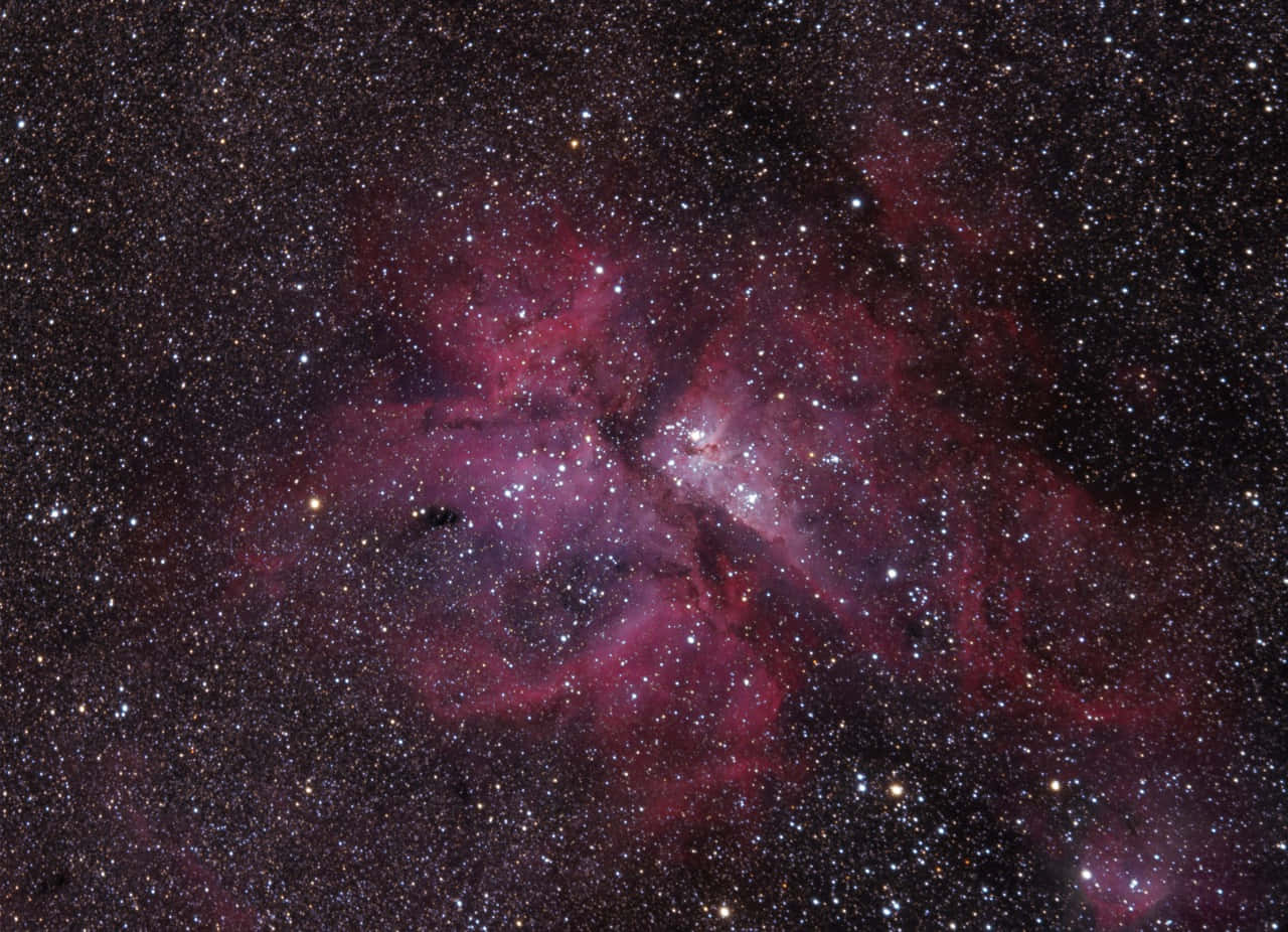 Carina Nebula 桌布 壁紙 — 在深邃的太空黑暗中，無數恆星之間閃耀著充滿活力的粉紅色和紫色星雲，令人嘆為觀止。