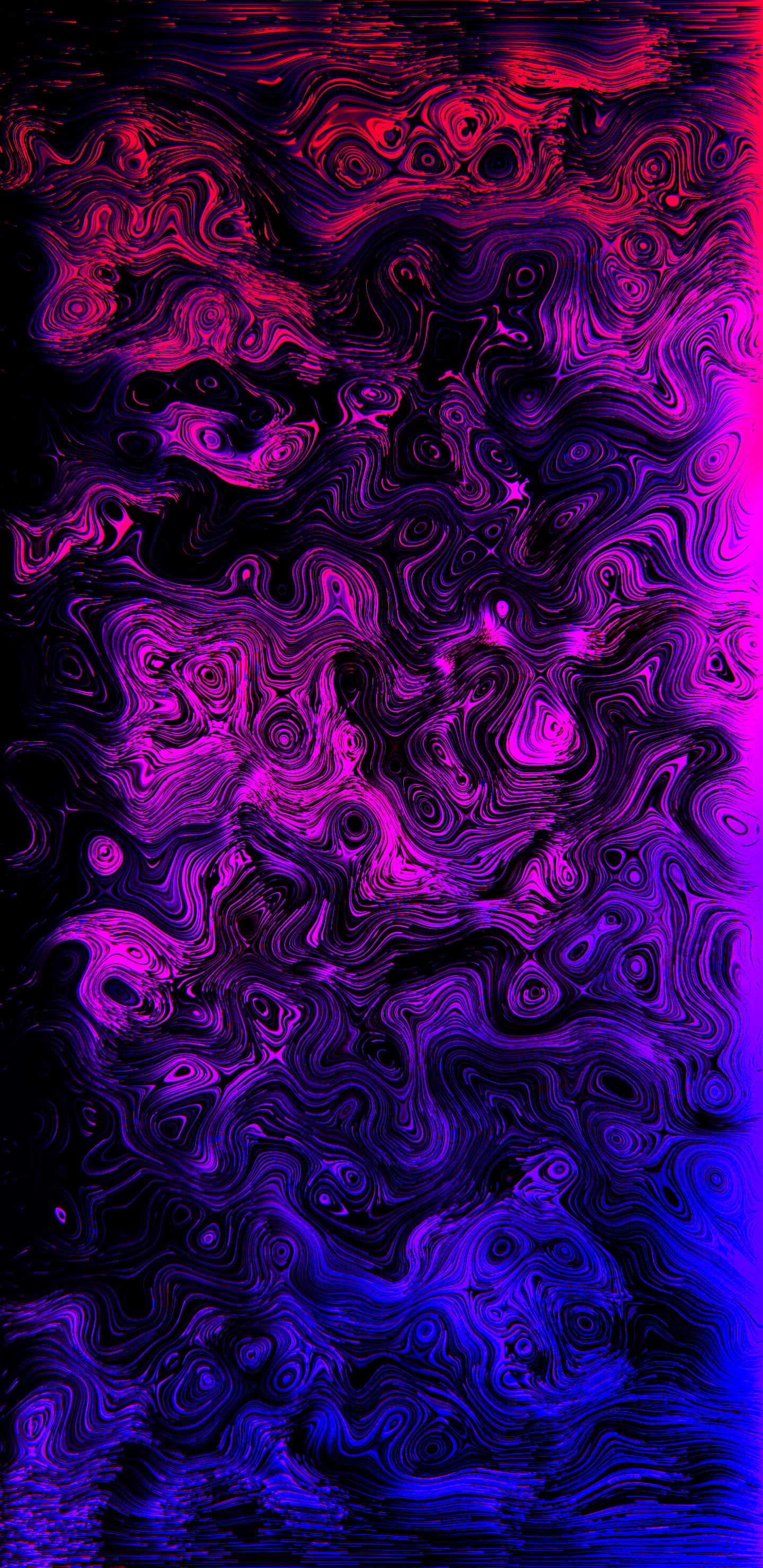 HD Oled 桌布 壁紙 — 在深邃的黑色宇宙虛空中，洋紅色和電光藍色的鮮豔旋轉星雲。