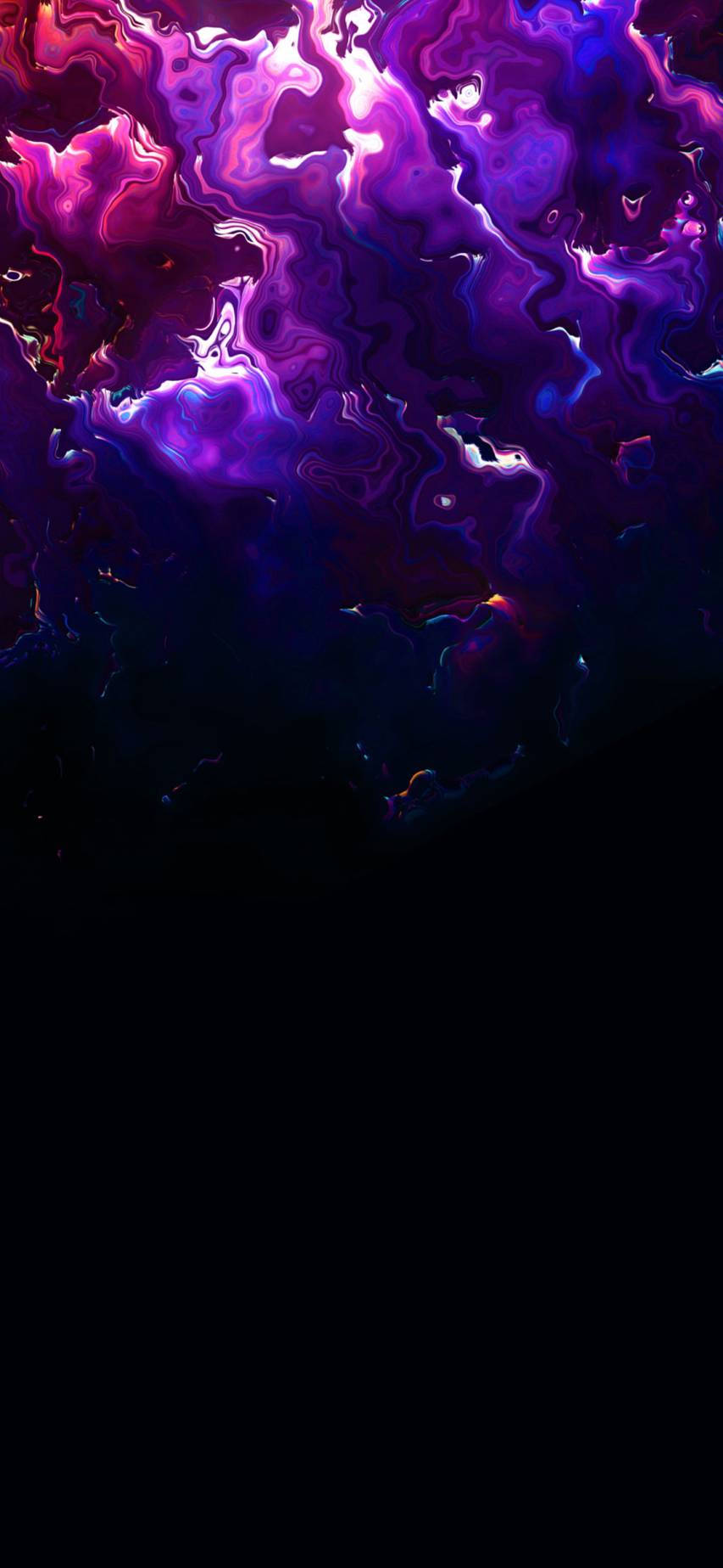 dark neon iPhone 桌布 壁紙 — 在深邃黑色宇宙虛空中，洋紅紫色與電光藍色形成充滿活力的旋轉星雲。