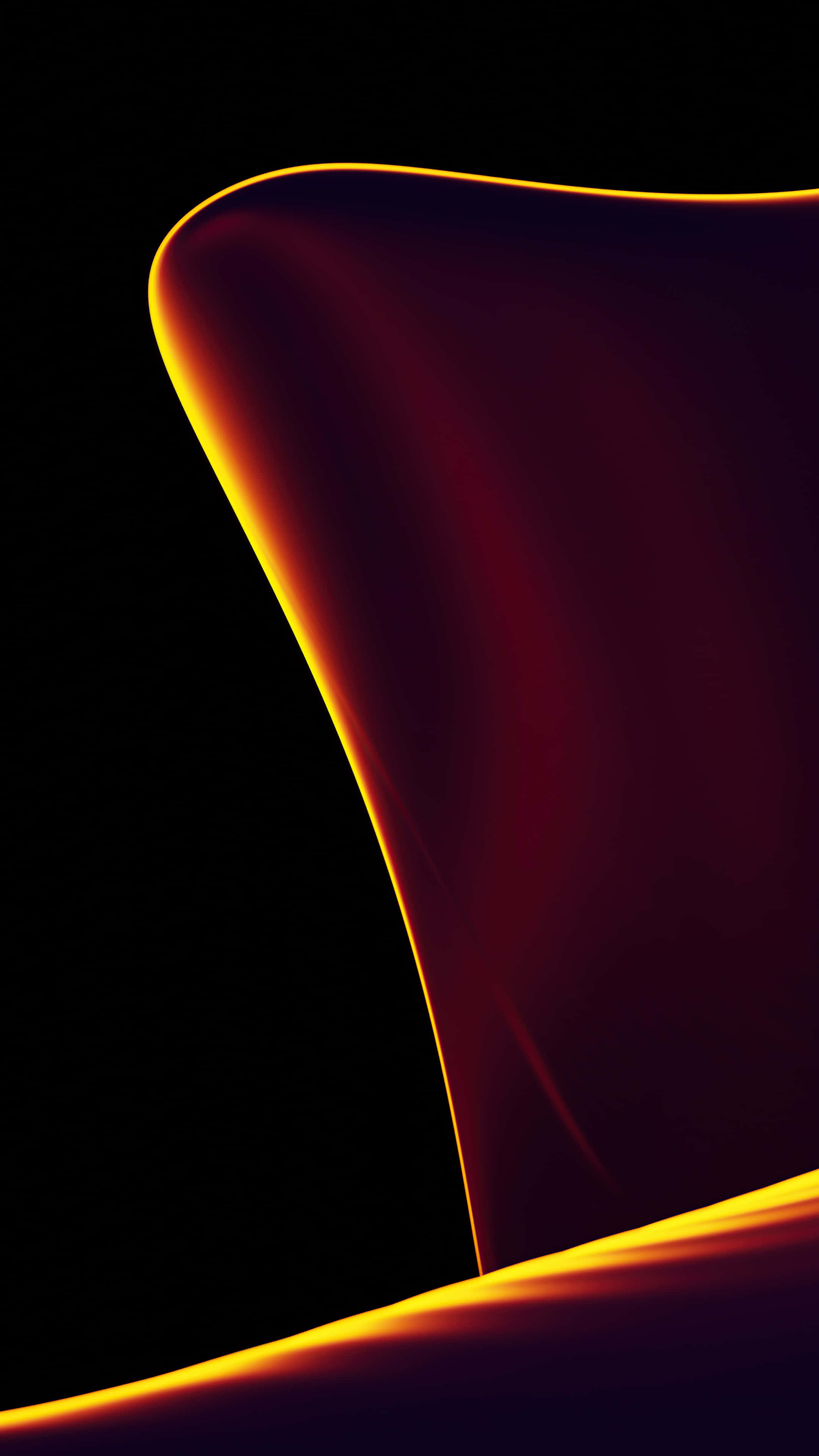 4K Oled 桌布 壁紙 — 在深黑色背景上，一條發光的琥珀色和深紅色抽象曲線，創造出時尚的現代數位藝術作品。