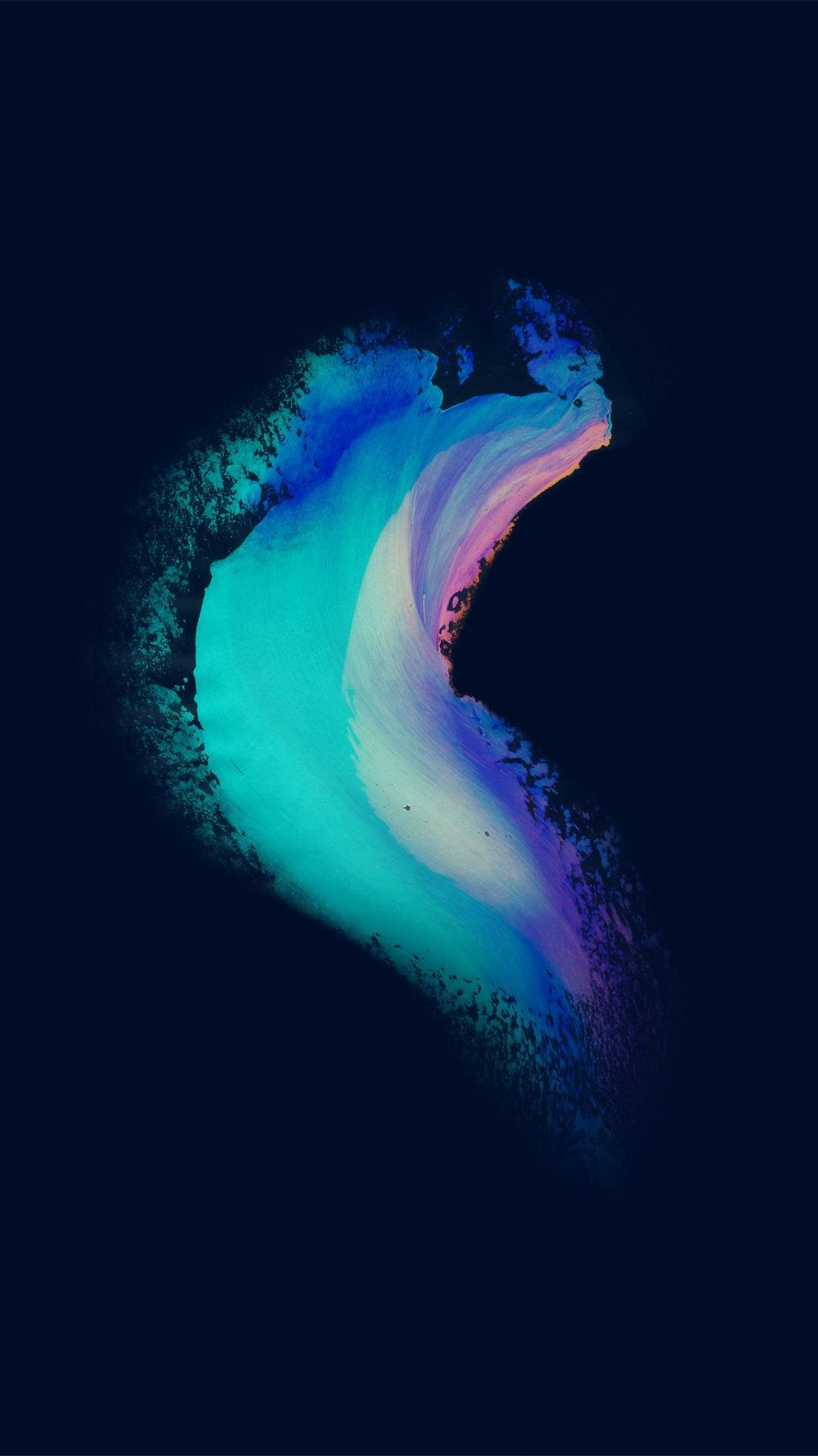 OLED 桌布 壁紙 — 在深黑色背景上，一道發光的抽象漩渦，呈現青綠色、粉紅色和紫色的霓虹效果。