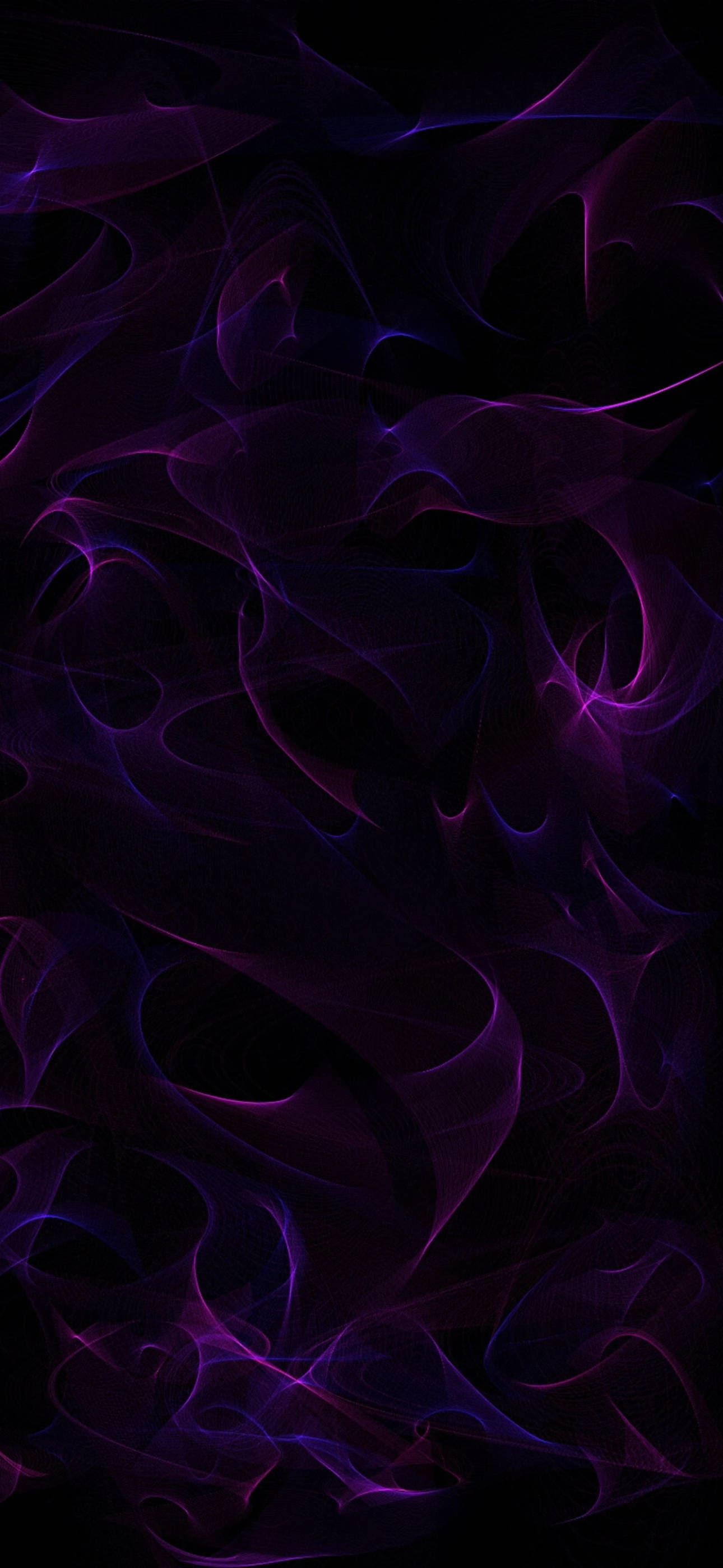 黑紫美學 桌布 壁紙 — 在深黑色背景上，飄渺的紫色和藍色煙霧旋轉，形成神秘的抽象圖案。