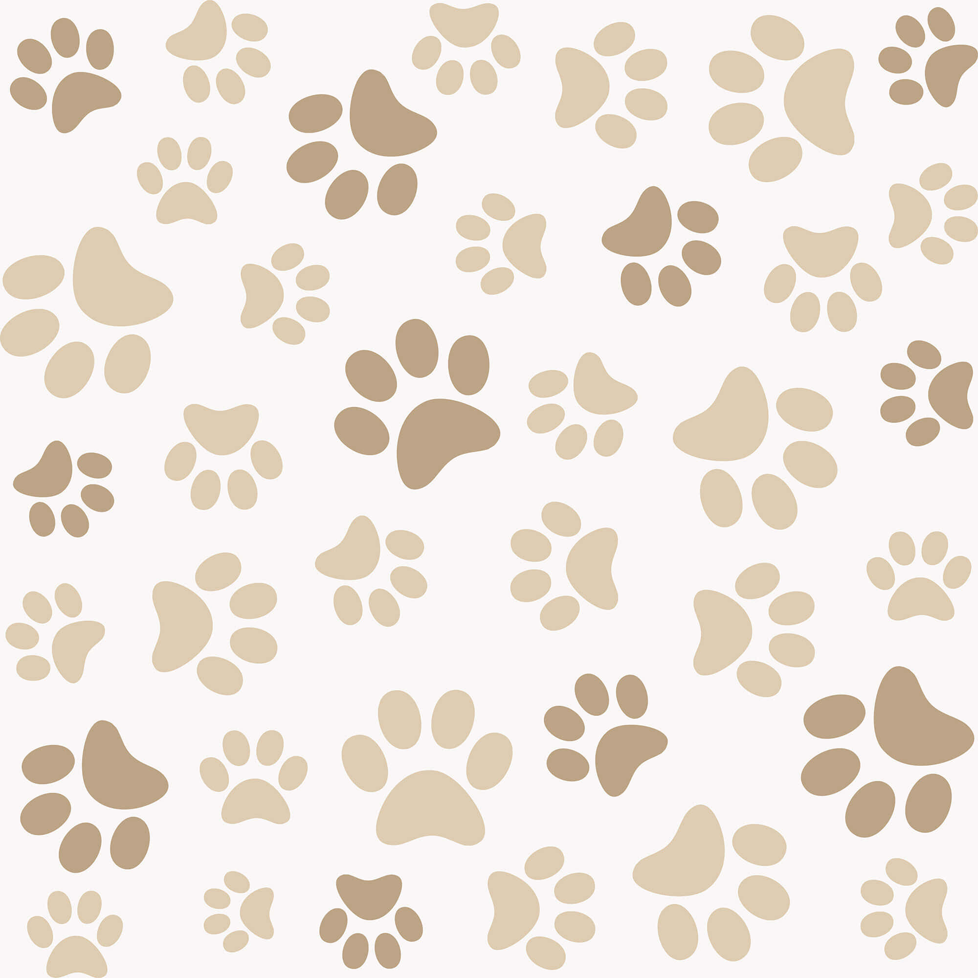 paws 桌布 壁紙 — 在淺奶油色背景上重複的米色和棕褐色腳印圖案。