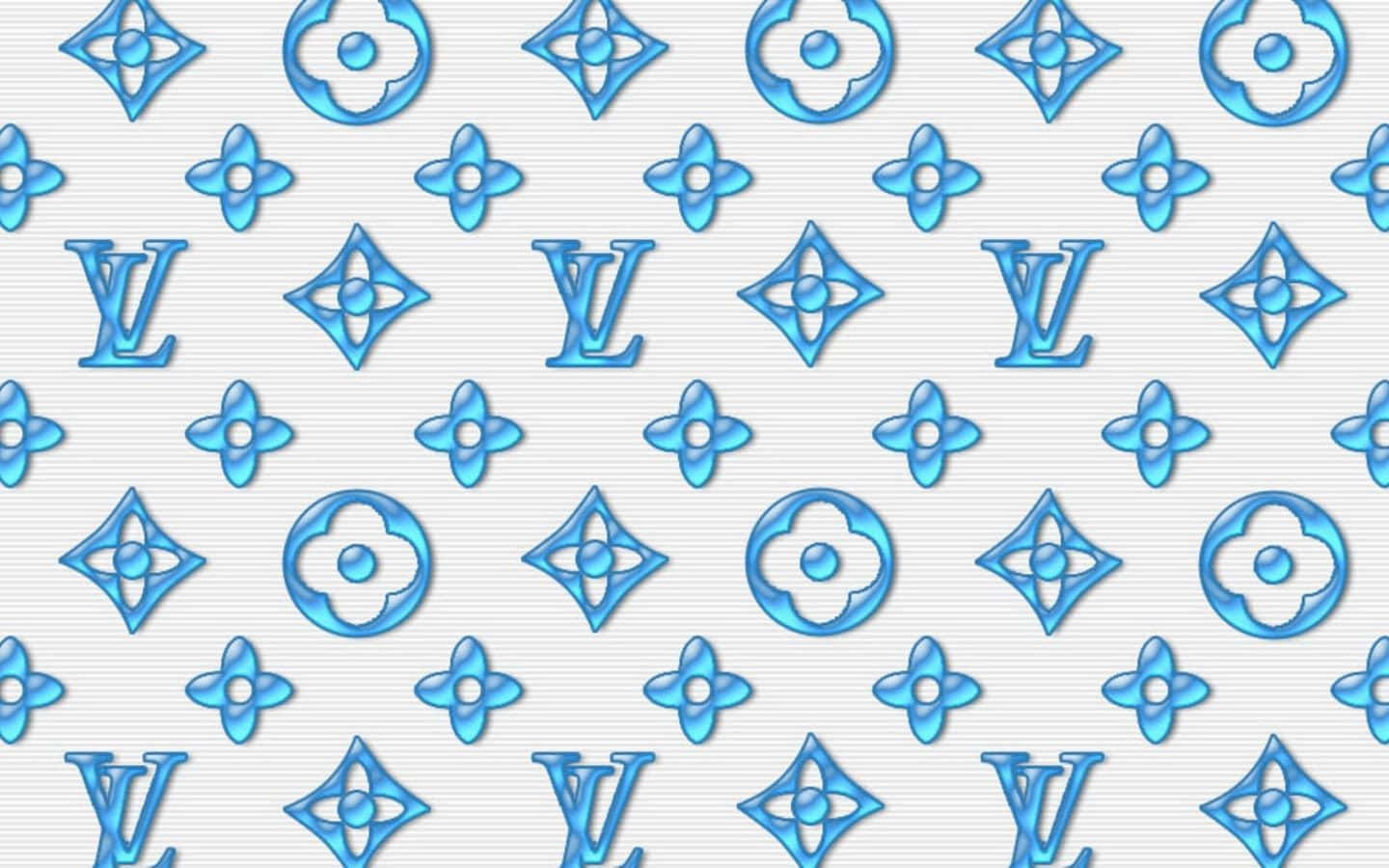 Louis Vuitton Pattern 桌布 壁紙 — 在淺灰色紋理背景上重複出現的藍色 Louis Vuitton 字母組合標誌圖案。