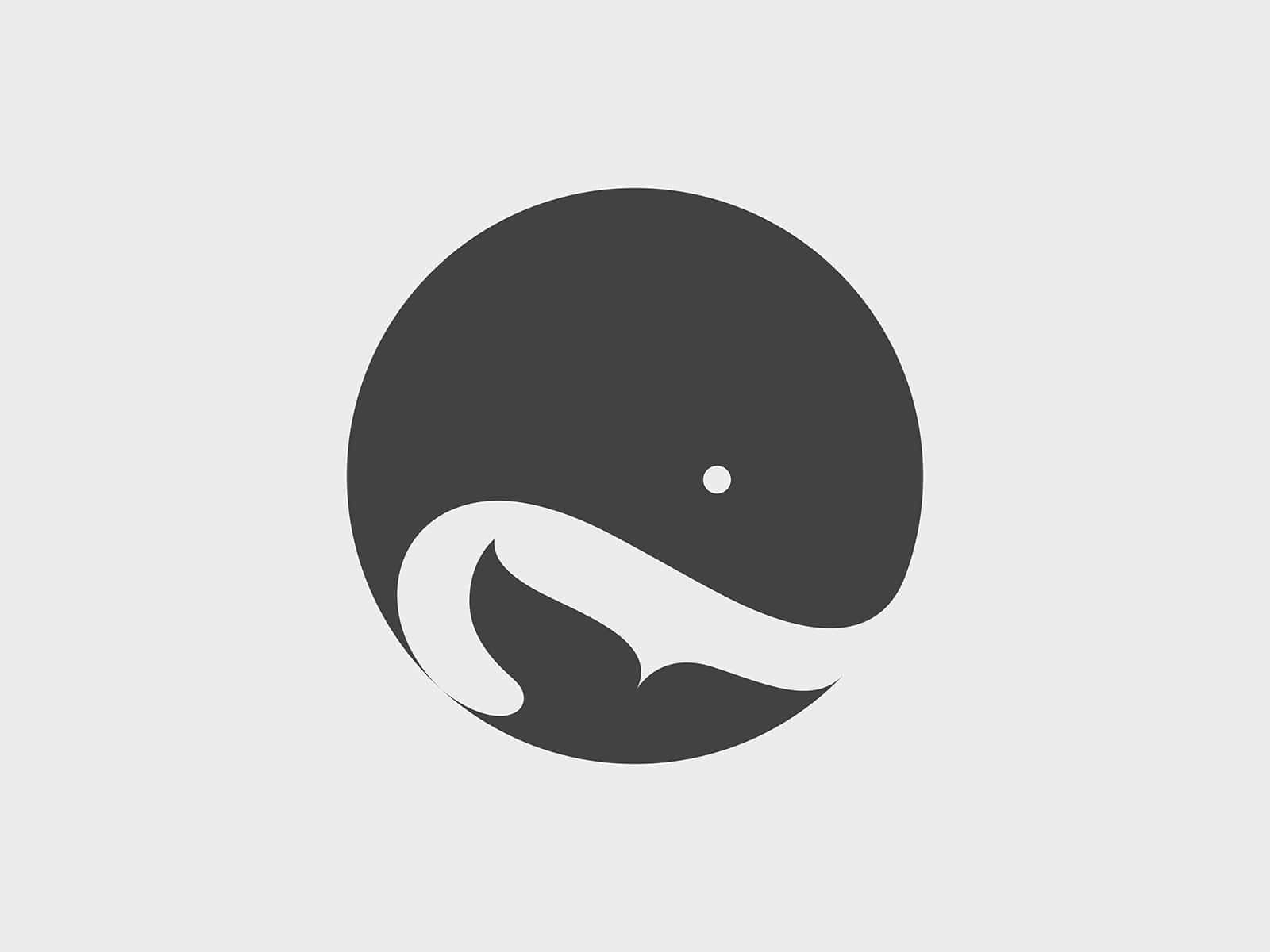 Minimalist Logo 桌布 壁紙 — 在淺灰色背景上，一條極簡深灰色鯨魚剪影，帶有白色波浪尾巴。