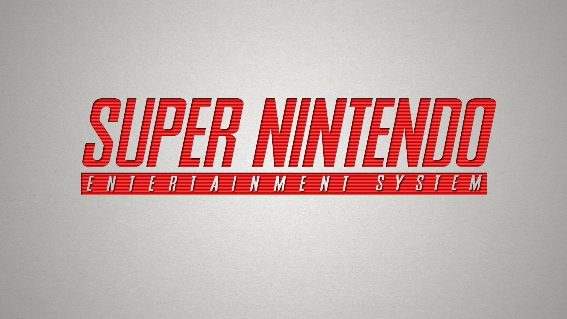 Nes 桌布 壁紙 — 在淺灰色背景上，帶有紋理字體的大膽紅色 Super Nintendo Entertainment System 標誌。