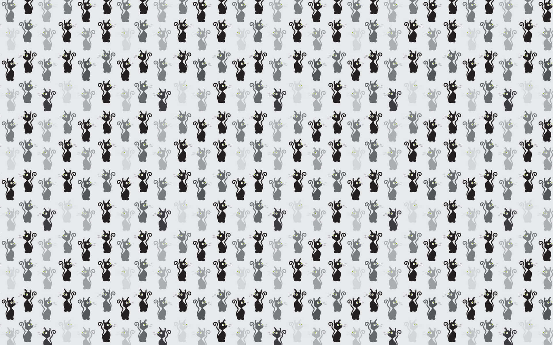 Pattern Desktop 桌布 壁紙 — 在淺灰色背景上重複的風格化黑灰貓圖案，眼睛發光。