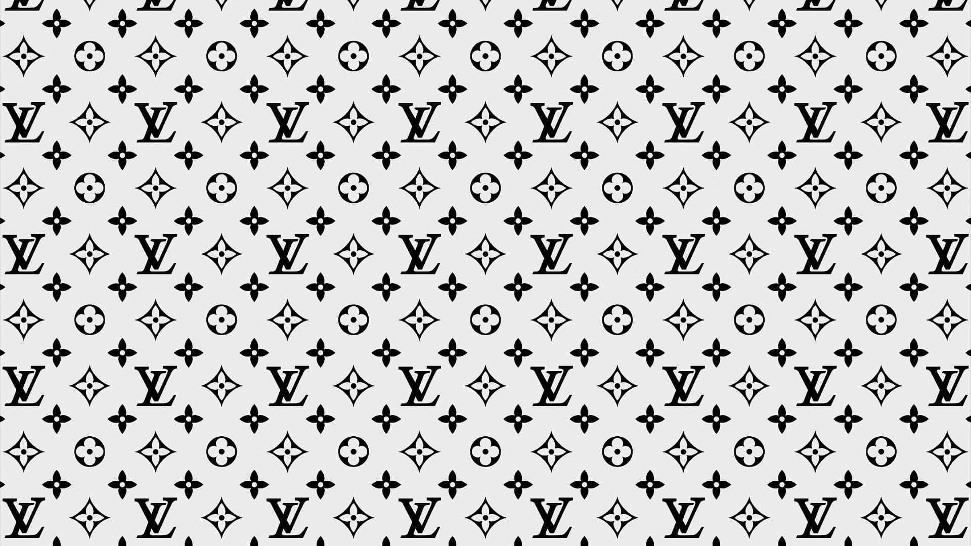 路易威登 桌布 壁紙 — 在淺灰色背景上重複的黑白Louis Vuitton字母組合圖案。