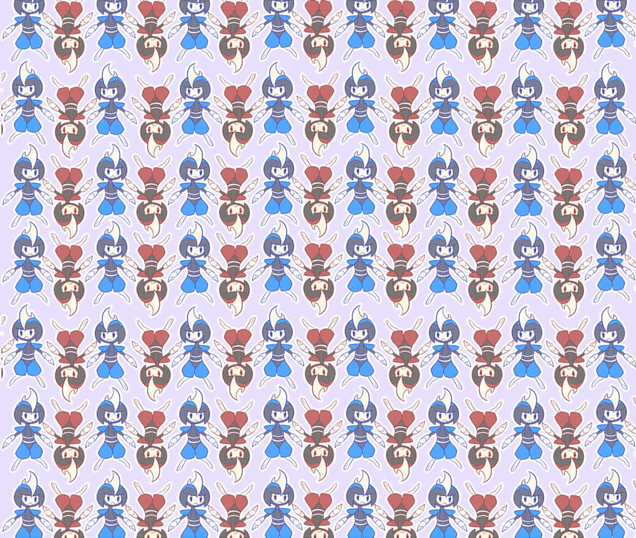 Pattern Desktop 桌布 壁紙 — 在淺紫色背景上重複的藍色和紅色風格化昆蟲角色圖案。