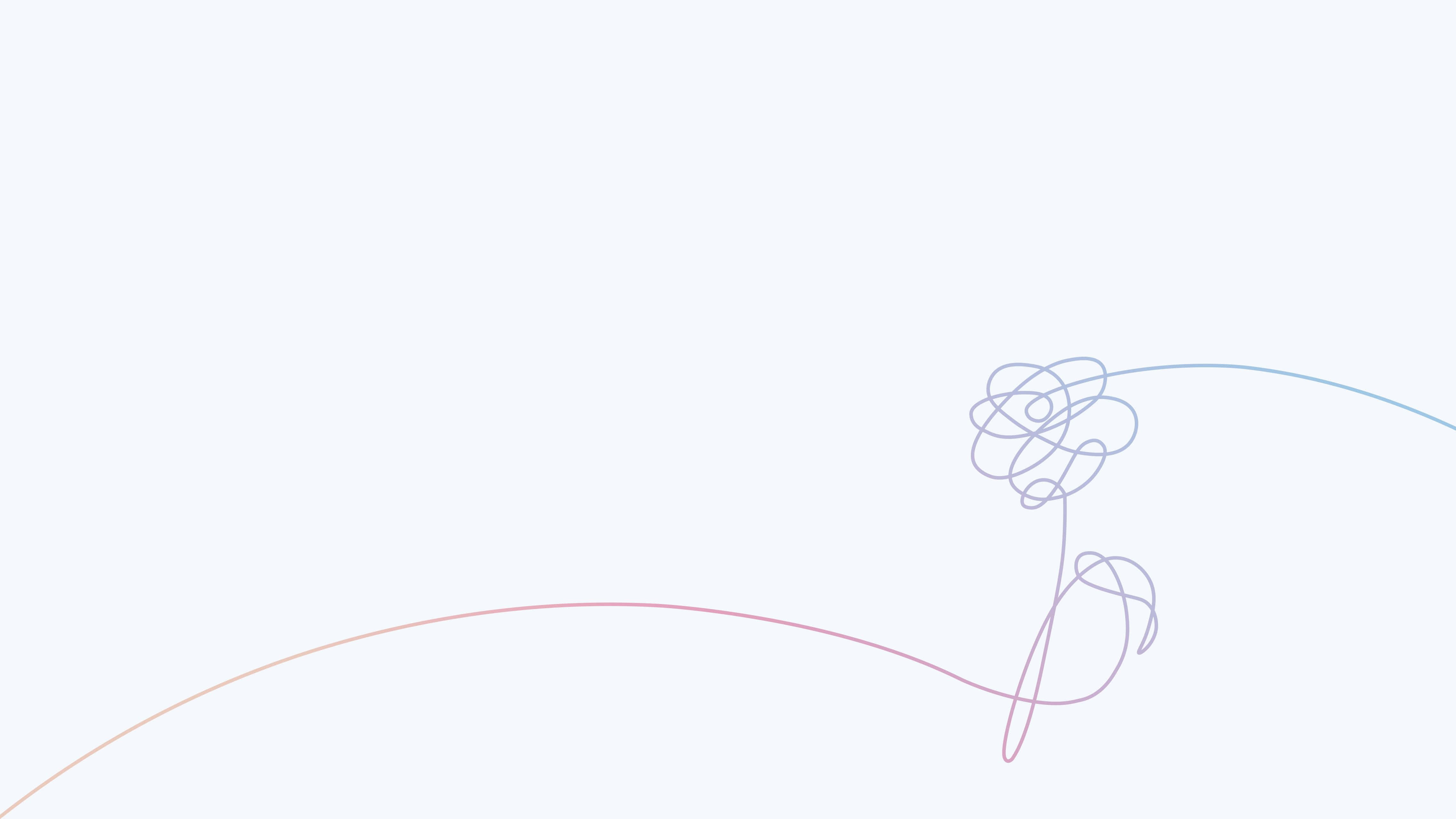 Bts Love Yourself 桌布 壁紙 — 在淺色背景上，以柔和粉彩繪製的簡約線條風格化花朵。