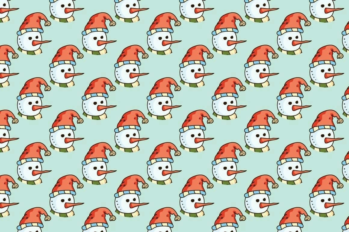 Christmas Pattern 桌布 壁紙 — 在淺藍色背景上重複出現的快樂卡通雪人圖案，戴著紅色帽子和圍巾。