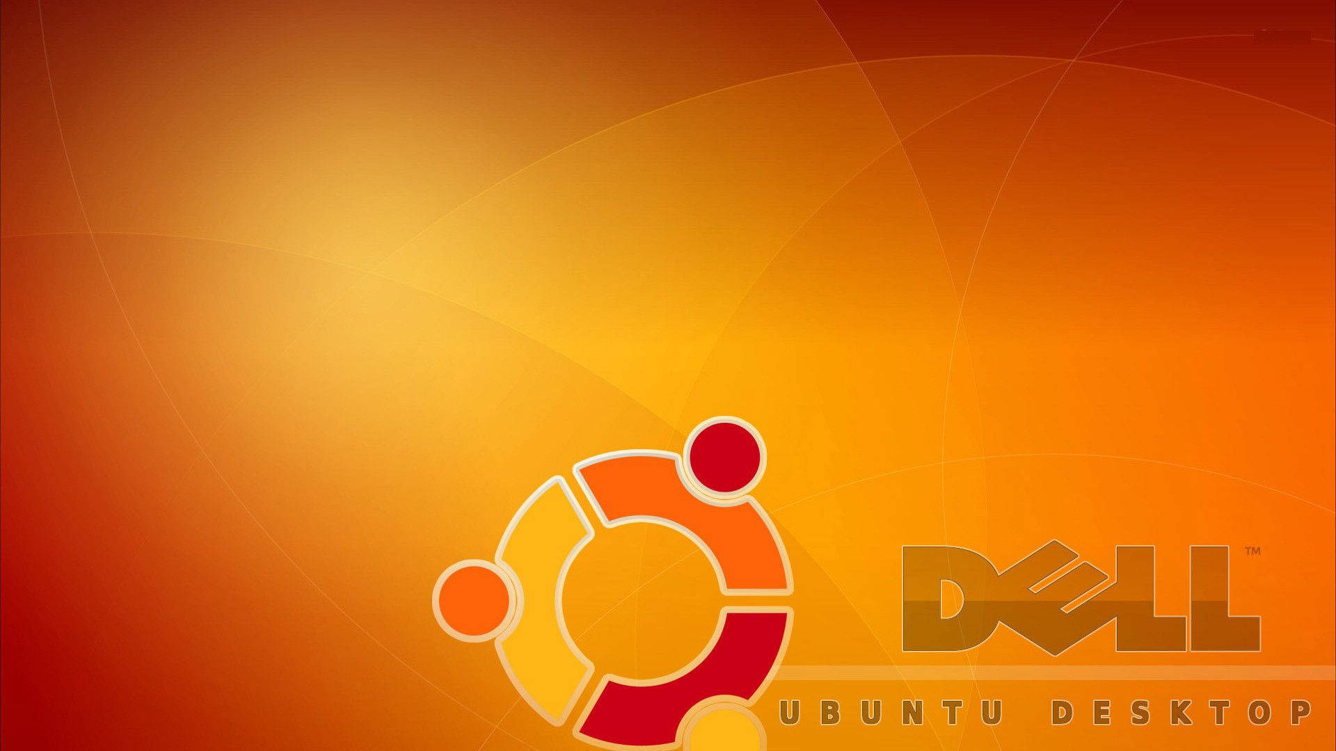 戴爾 HD 桌布 壁紙 — 在溫暖的橙色漸變背景上帶有Dell品牌的Ubuntu標誌。