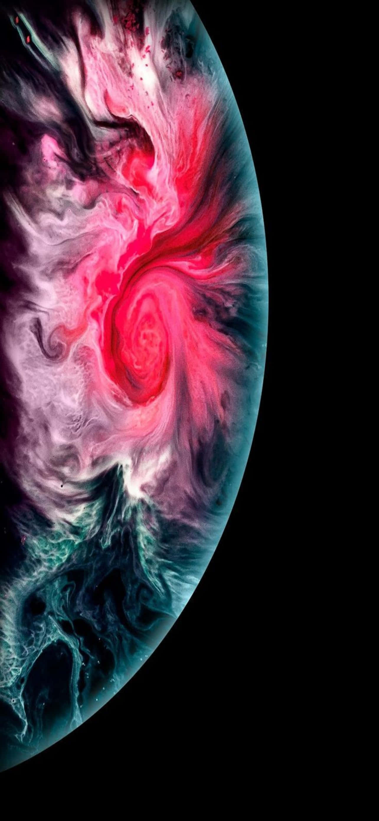 iPhone 13 Pro Max 桌布 壁紙 — 在漆黑虛空中旋轉的宇宙星雲，帶有鮮豔的粉紅色和藍綠色調。