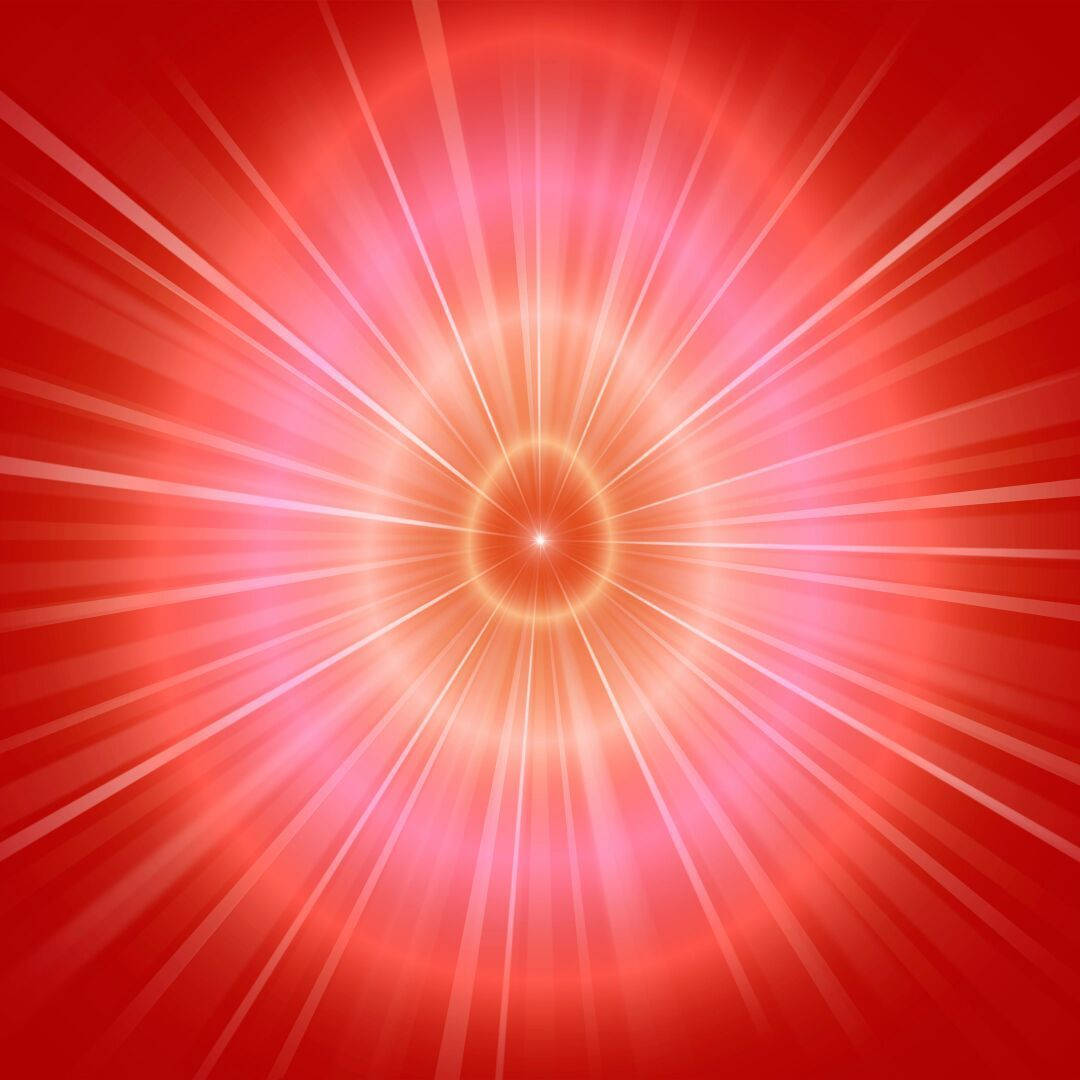 Shiv Baba 桌布 壁紙 — 在漸層背景上，從中心點散發出光芒四射的紅色光爆，帶有發光射線。