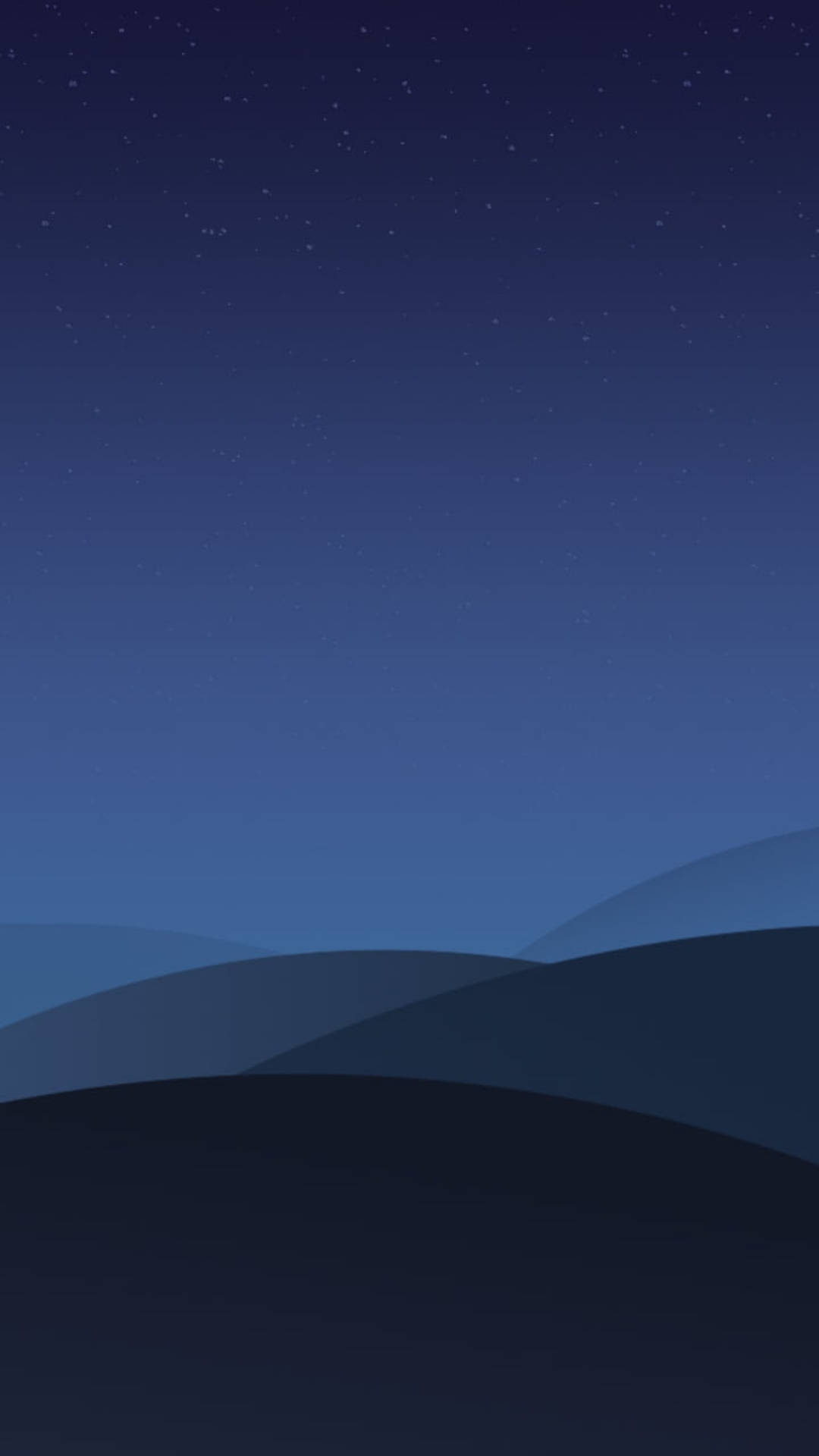 iPhone 桌布 壁紙 — 在漸變暮色下，平滑深藍色山丘上方散落著星星的極簡夜空。