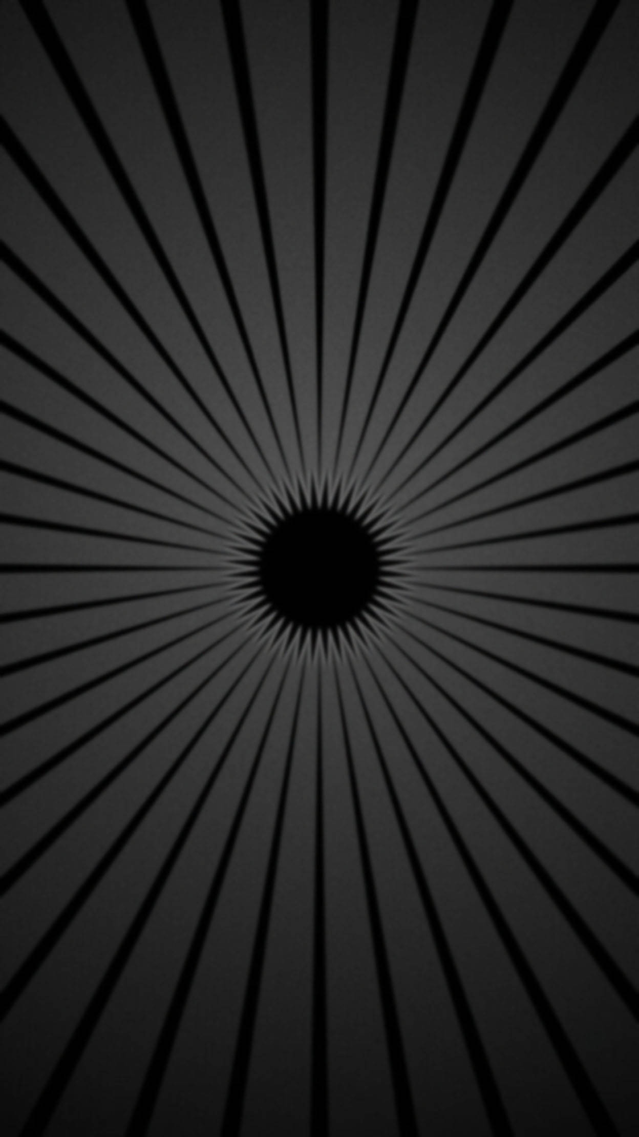 Black And Grey iPhone 桌布 壁紙 — 在漸變灰色背景上，黑色線條匯聚於中央深色圓圈的單色放射狀圖案。
