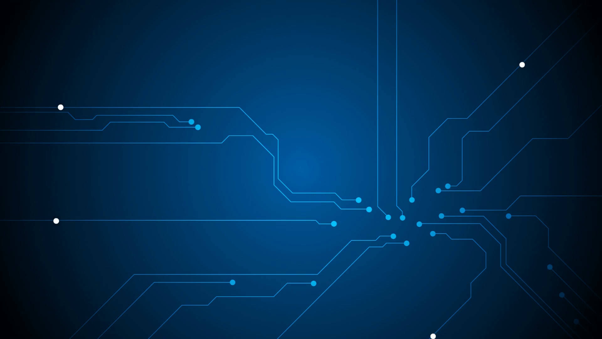 Information 桌布 壁紙 — 在漸變背景上帶有發光線條和點的抽象藍色電路板圖案。