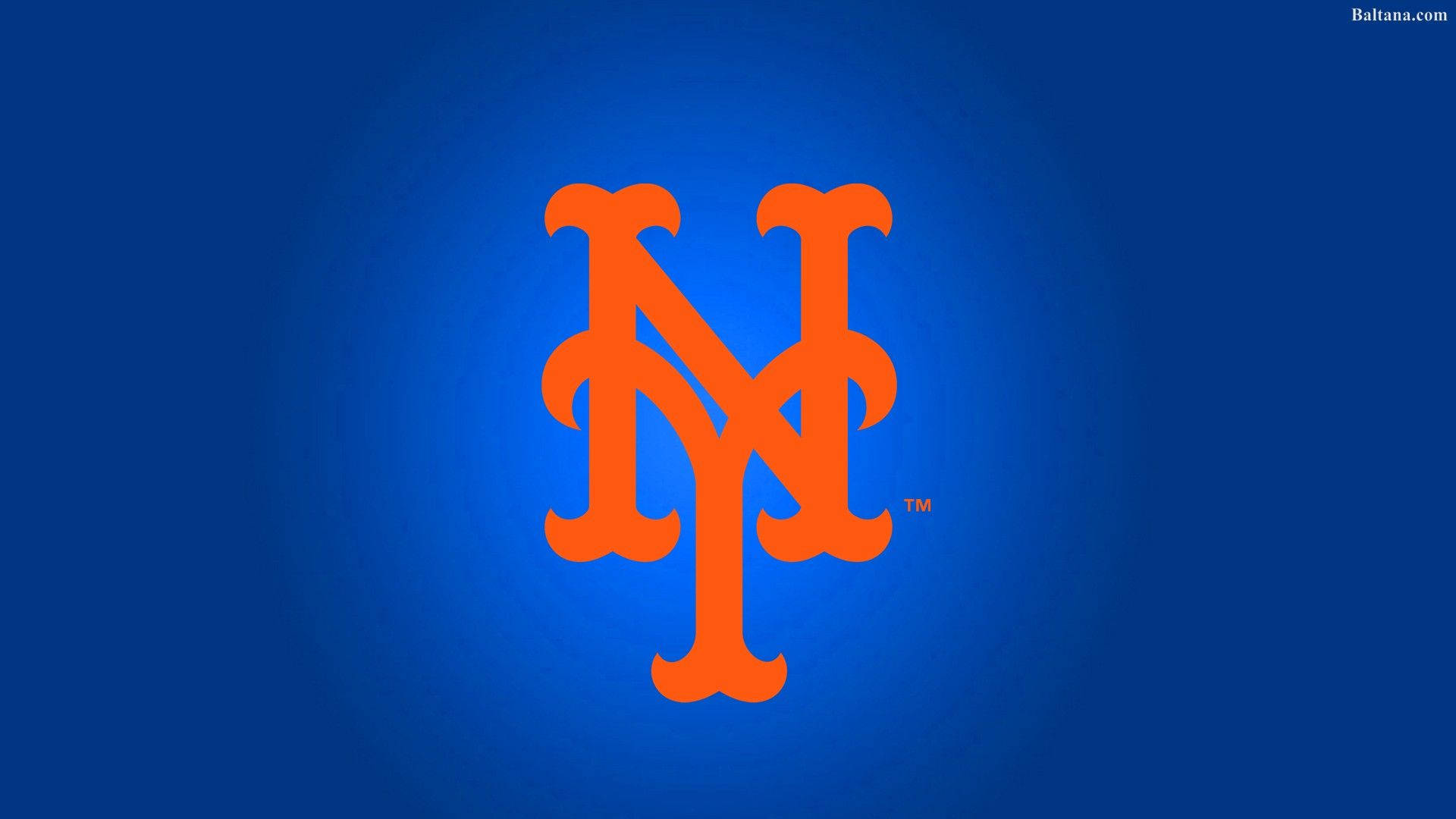 New York Mets 桌布 壁紙 — 在漸變藍色背景中央放置大膽的橙色交錯NY標誌。