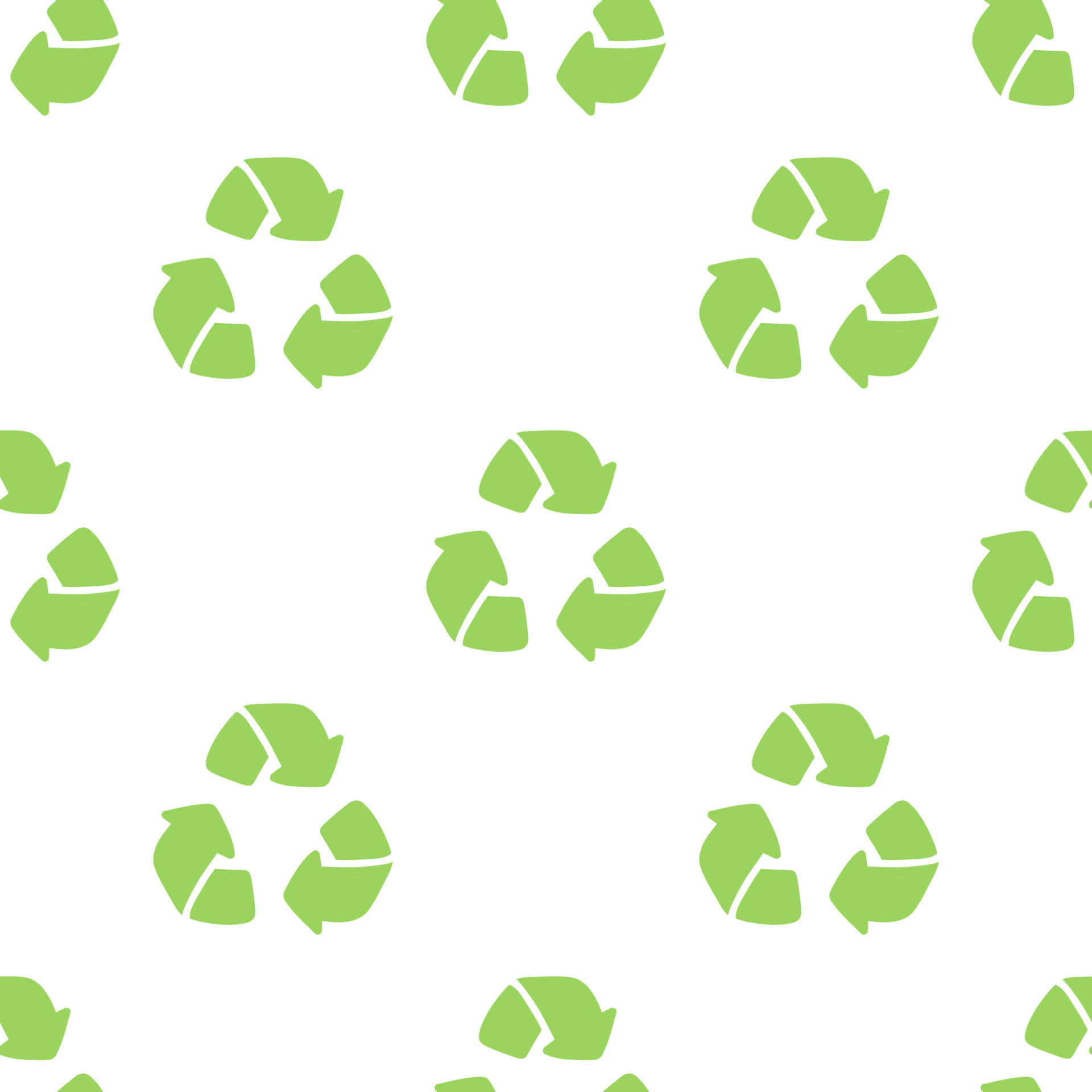 waste 桌布 壁紙 — 在潔淨白色背景上的淺綠色回收標誌無縫圖案。