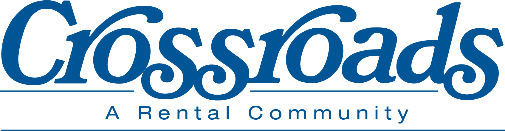 Logos 桌布 壁紙 — 在潔白背景上，Crossroads A Rental Community 的優雅藍色草書標誌。