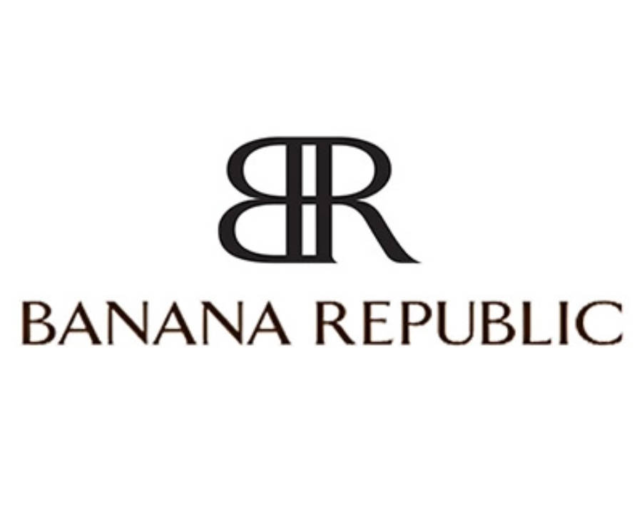 品牌 桌布 壁紙 — 在潔白背景上，優雅的黑色Banana Republic標誌，帶有風格化的BR字母組合和襯線文字。