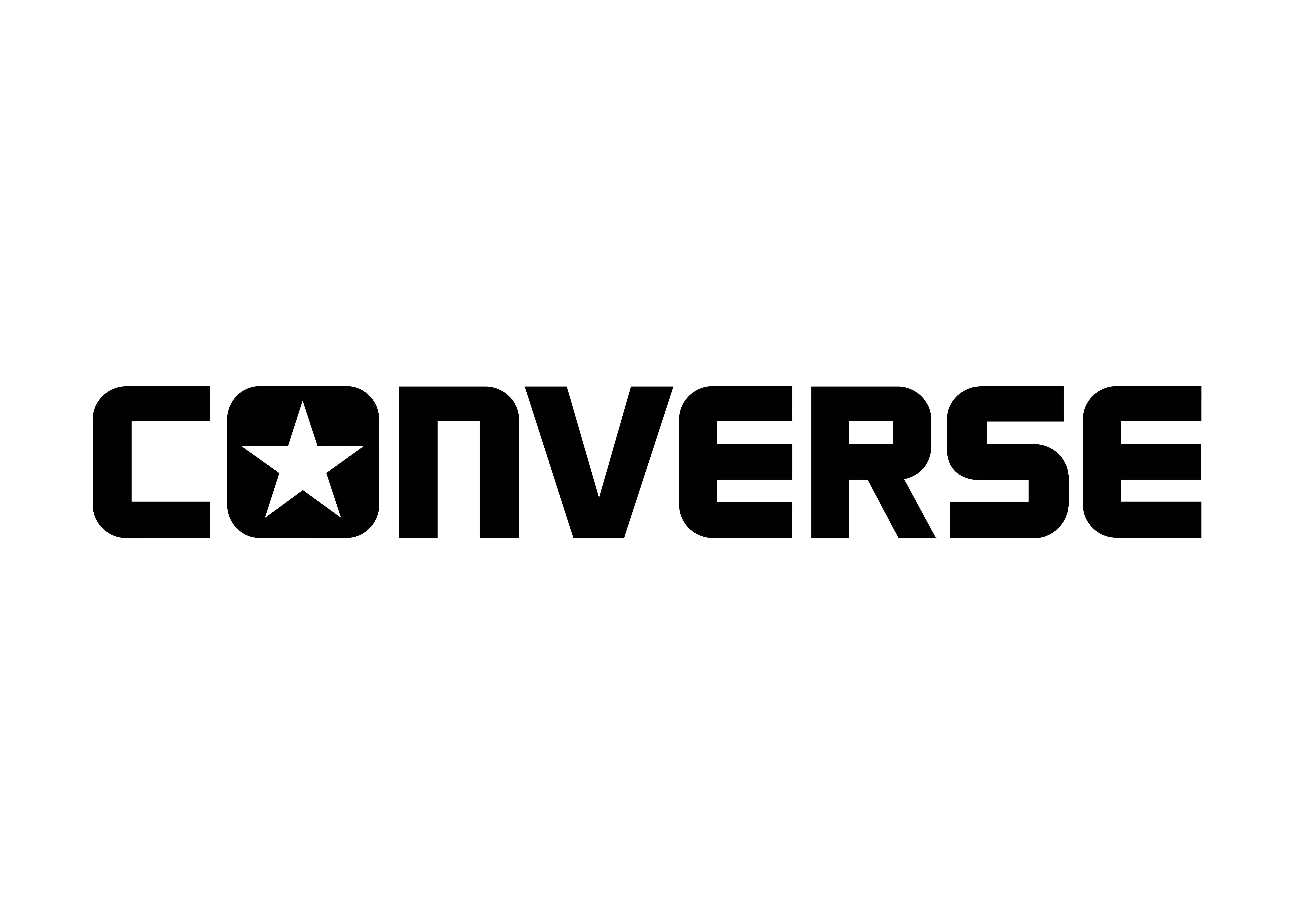 Converse 標誌 桌布 壁紙 — 在潔白背景上，大膽的黑色Converse標誌配以星形徽章。