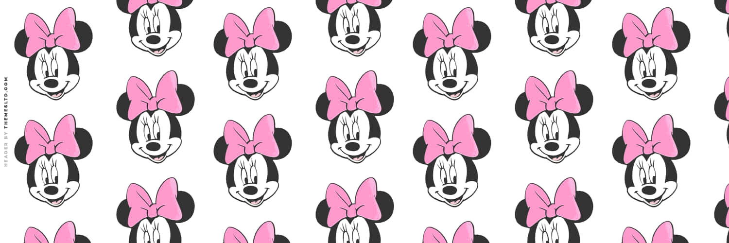 Minnie Mouse Pink 桌布 壁紙 — 在潔白背景上重複出現的開心米妮老鼠臉孔圖案，搭配粉紅色蝴蝶結。