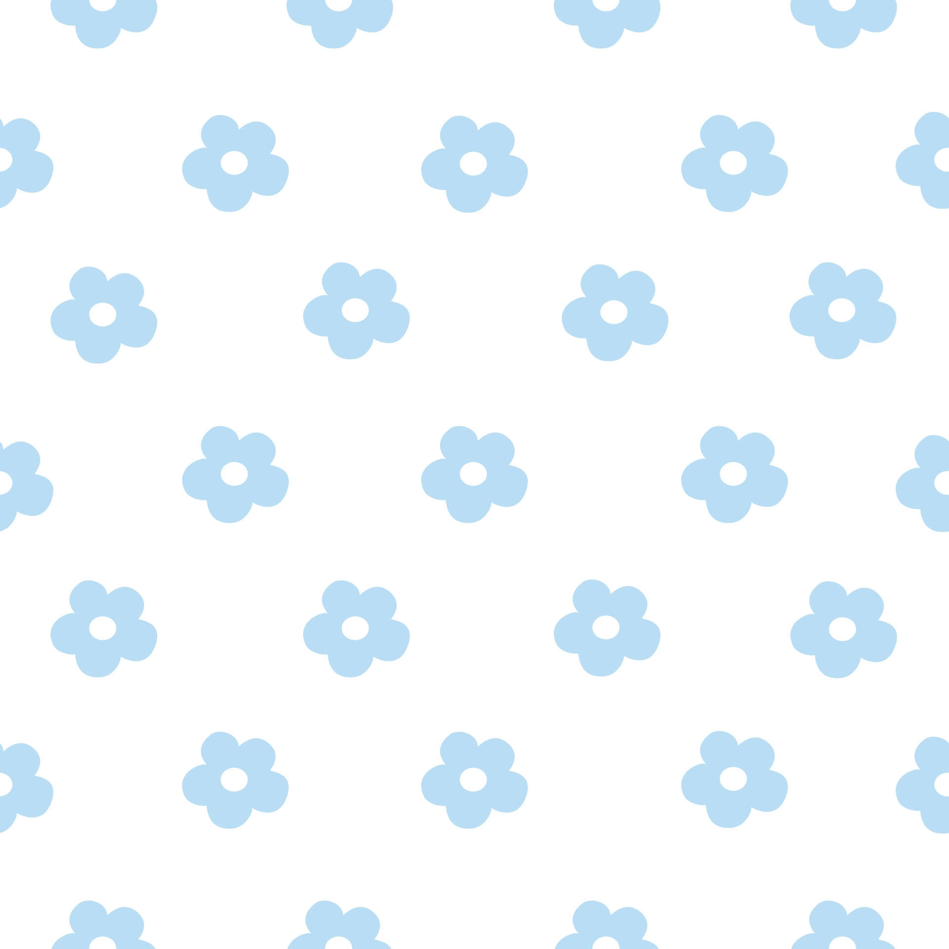 Aesthetic Blue 桌布 壁紙 — 在潔白背景上重複排列的淺藍色五瓣花圖案。