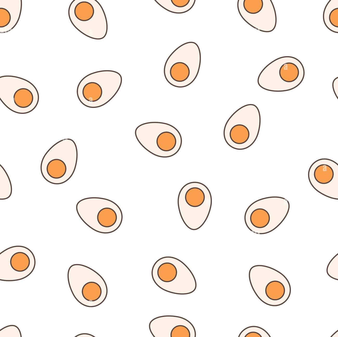 Egg 桌布 壁紙 — 在潔白背景上重複的風格化水煮蛋圖案，帶有橙色蛋黃。